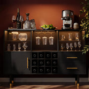 LARMACE 47.2" Modern Wine Bar Cabinet with LED Lights, Liquor Cabinet with Doors and Storage, Coffee Bar Station and Buffet Sideboard for Home Bar,Kitchen,Living Room,Black