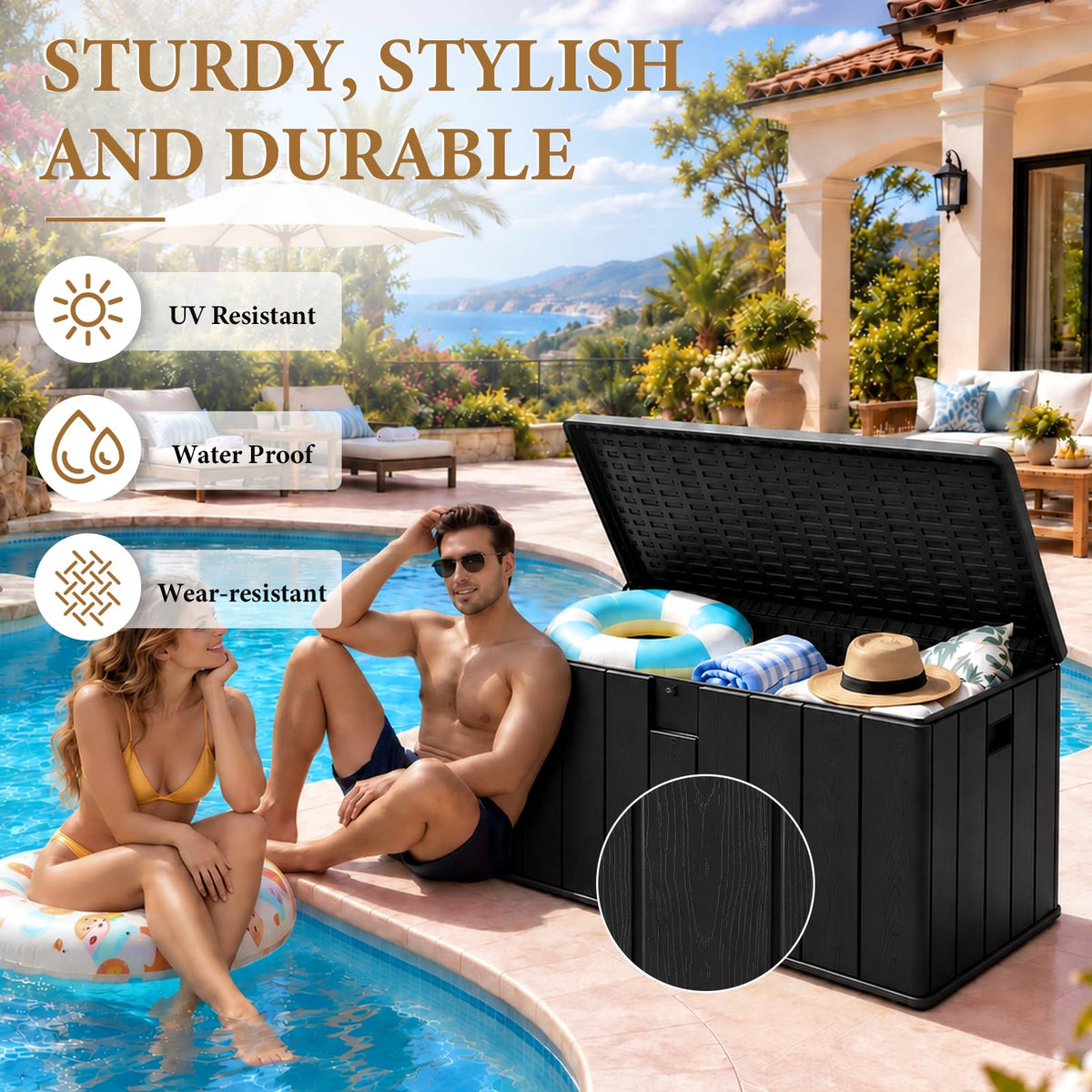 Winice 150 Gallon Outdoor Storage Box,Waterproof Deck Box for Patio & Bench