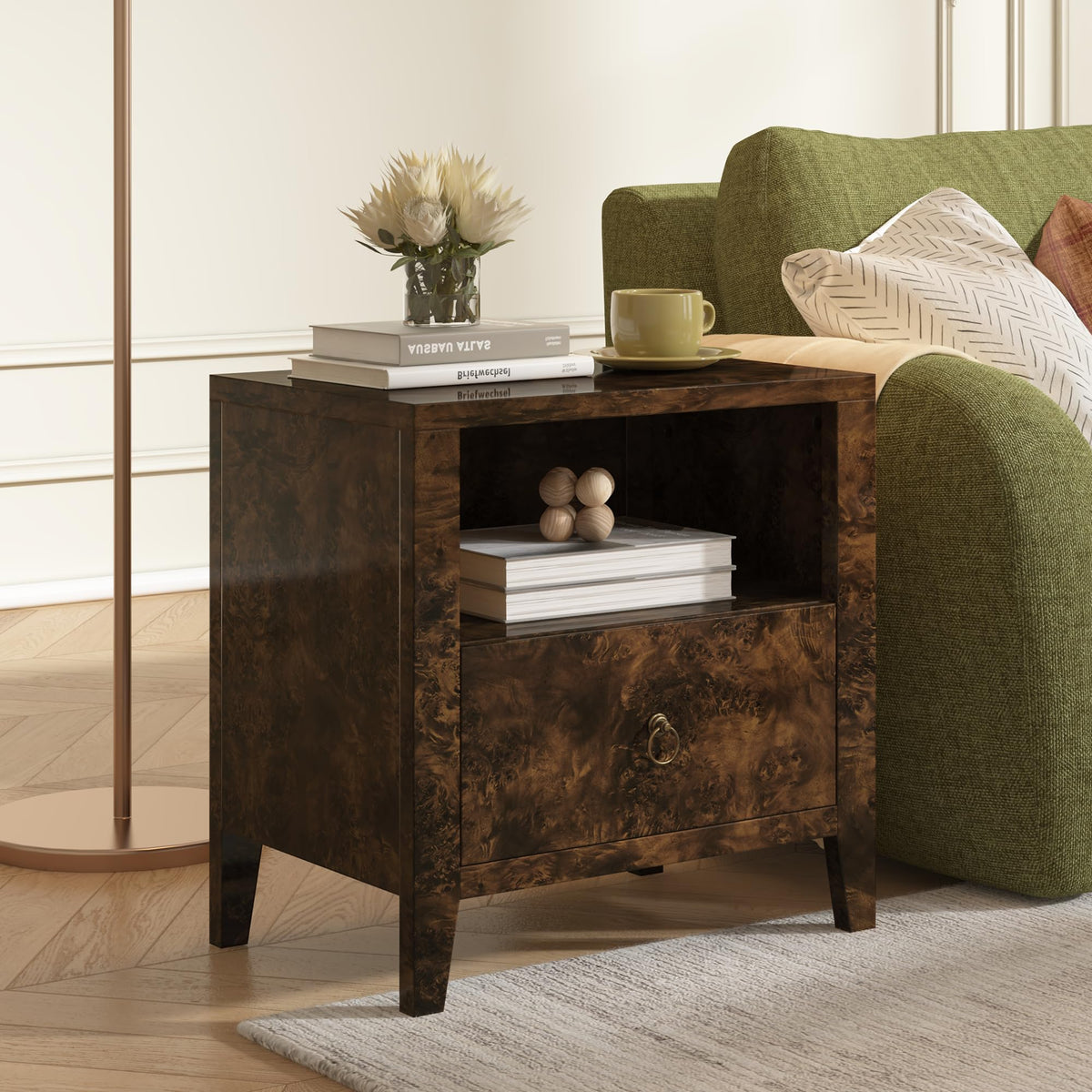 AMERLIFE Nightstand Set of 2 Mid Century Modern Bedside Table, Brown