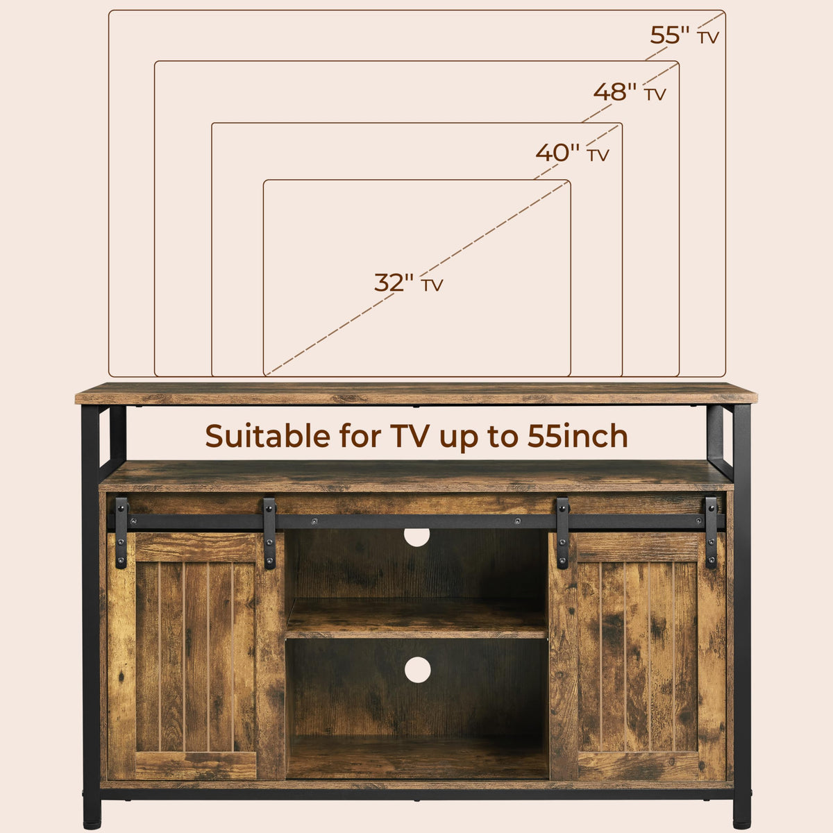 Yaheetech Farmhouse TV Stand for 55 Inch, Sliding Barn Door, Rustic Brown