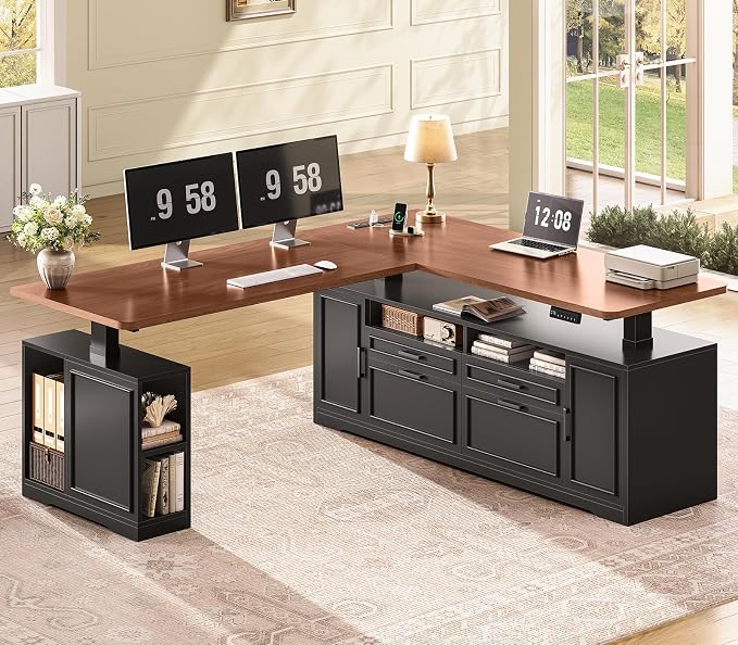 Fluted L-Shaped Standing Desk