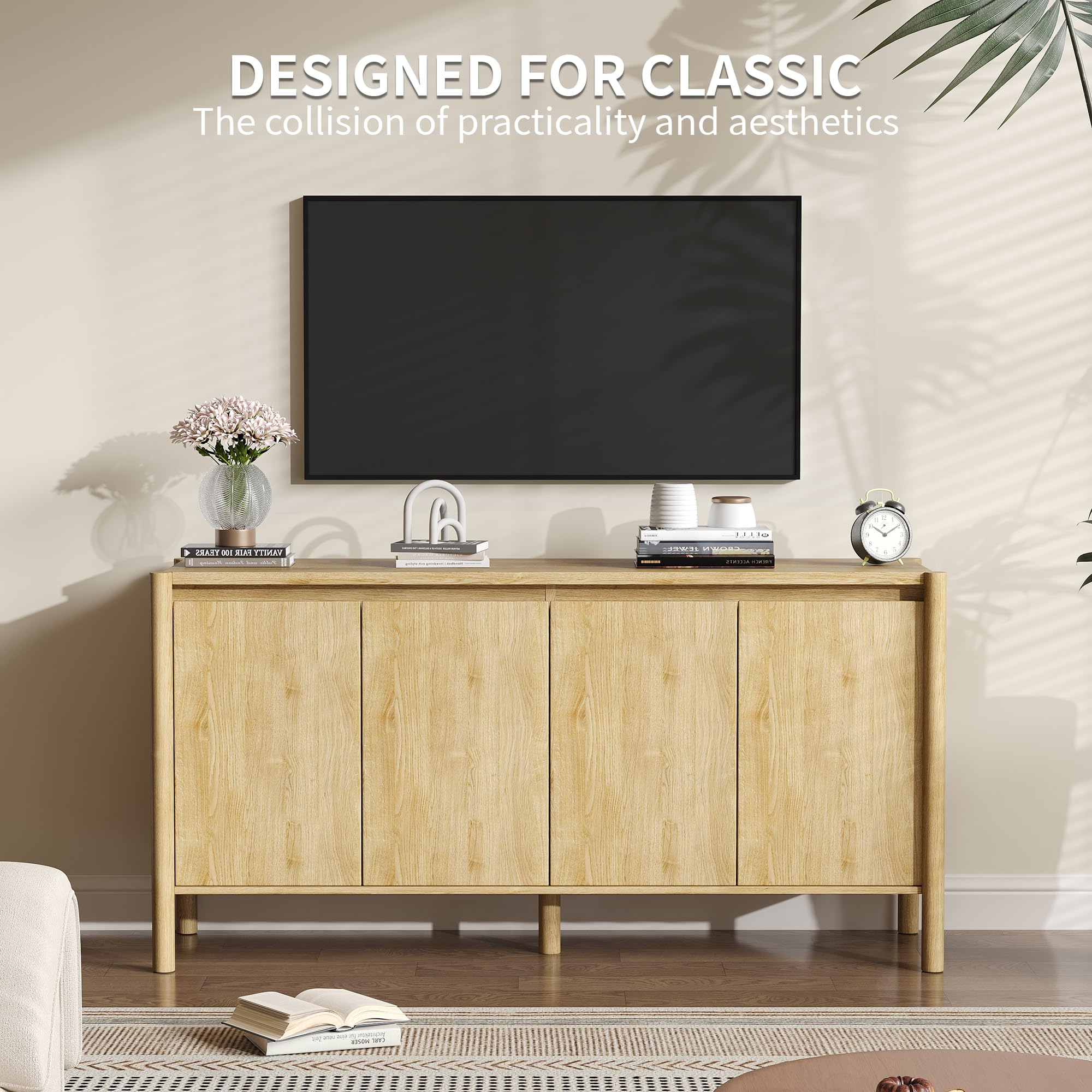 59" Wide Buffet Cabinet with 4 Doors & Adjustable Shelves