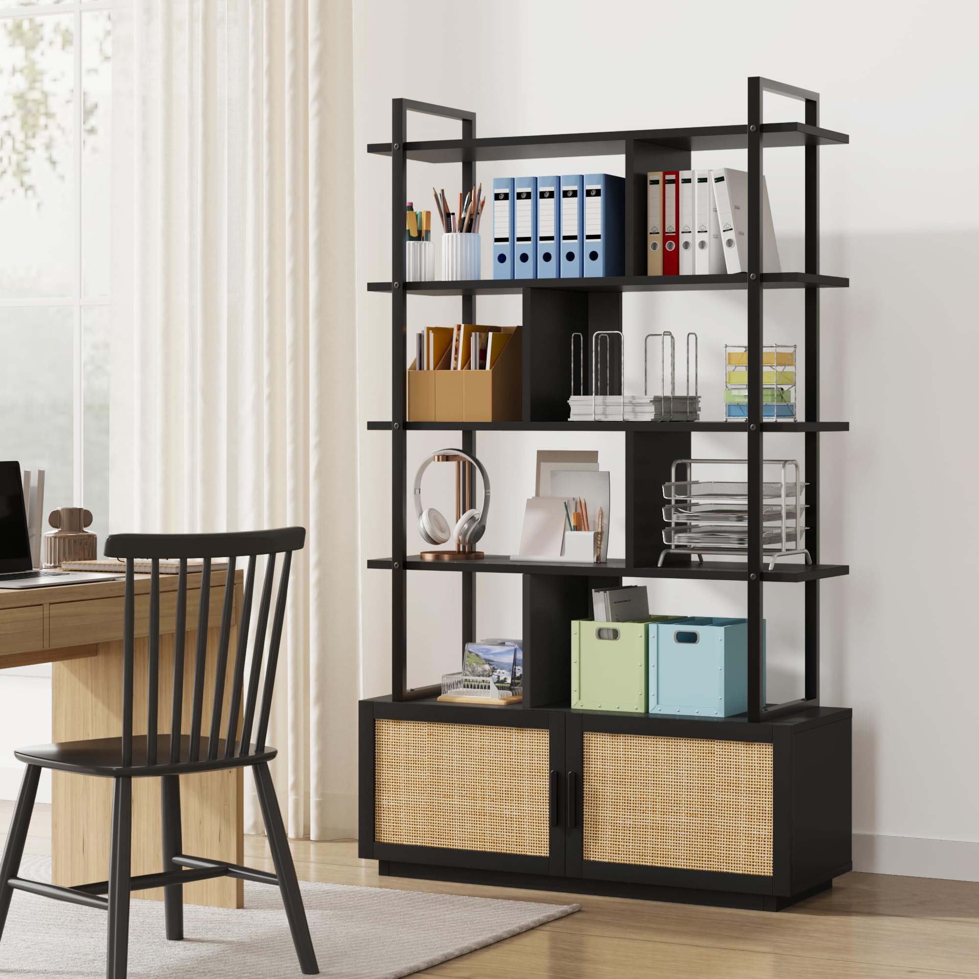 5-Tier Industrial Bookshelf with Metal Frame, 71" Tall
