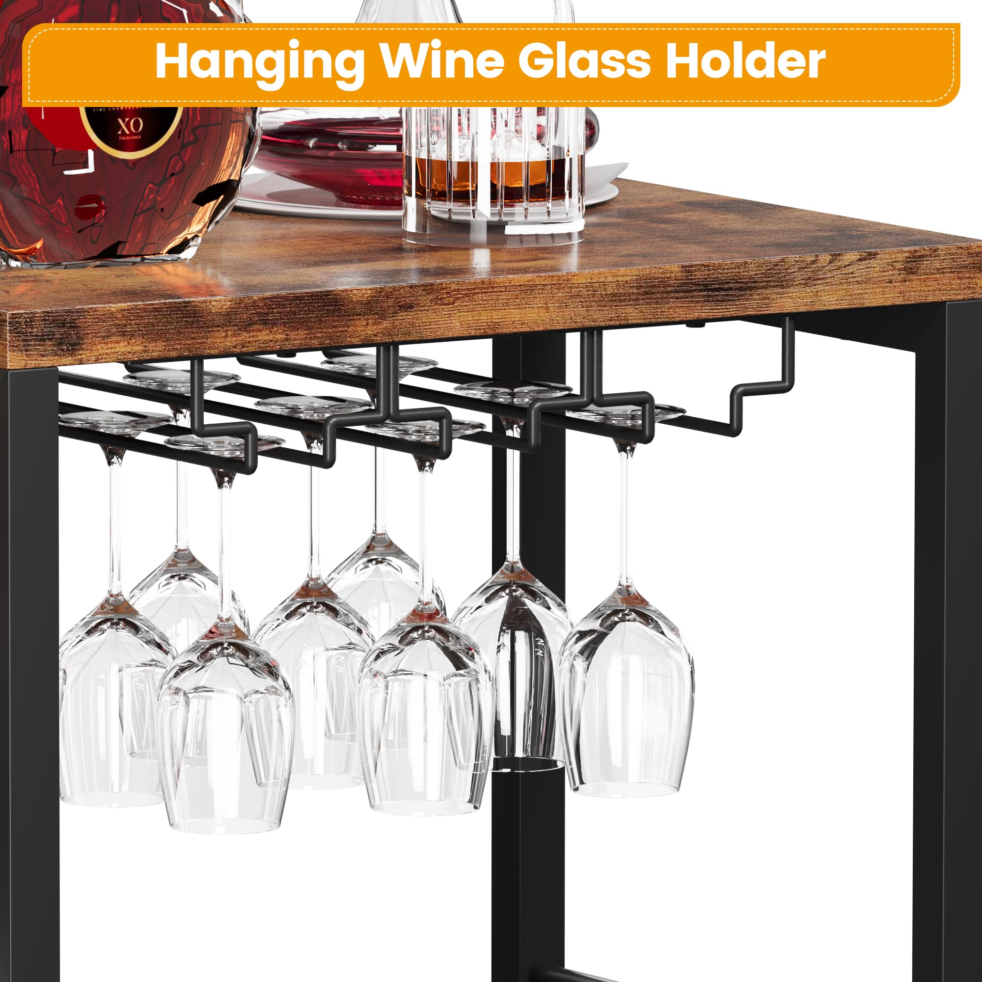 3-Tier Bar Cabinet with Wine Rack & Glass Holder