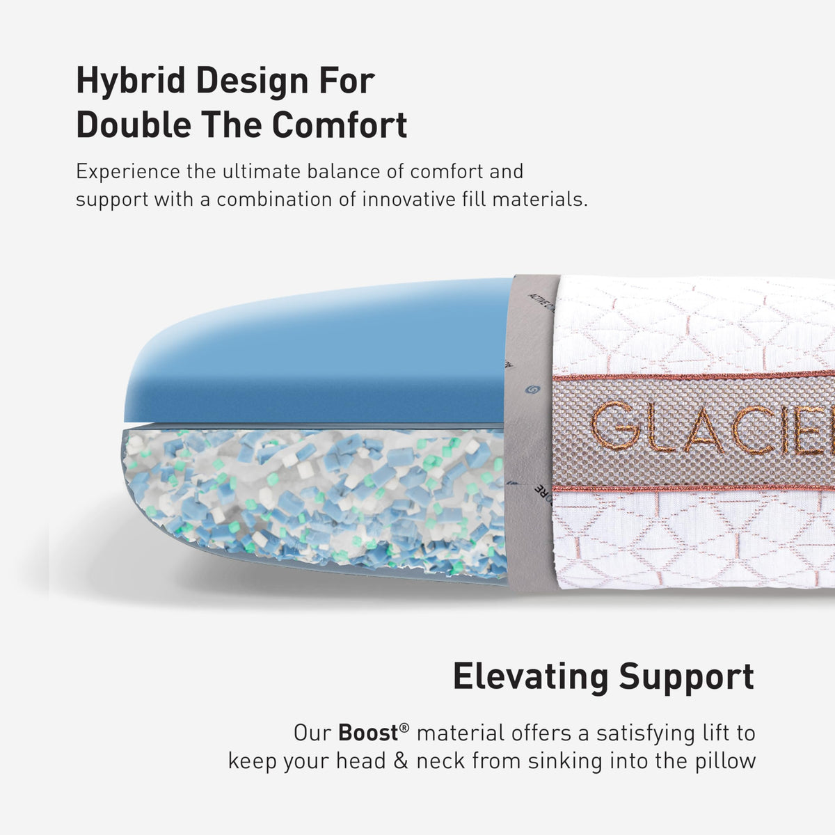 Bedgear Glacier Performance Pillow - Size 0.0 - Cooling Pillow for Hot Sleepers - Back, Stomach, Side Sleeper Pillow - 20" W x 26" L x 4.75" H