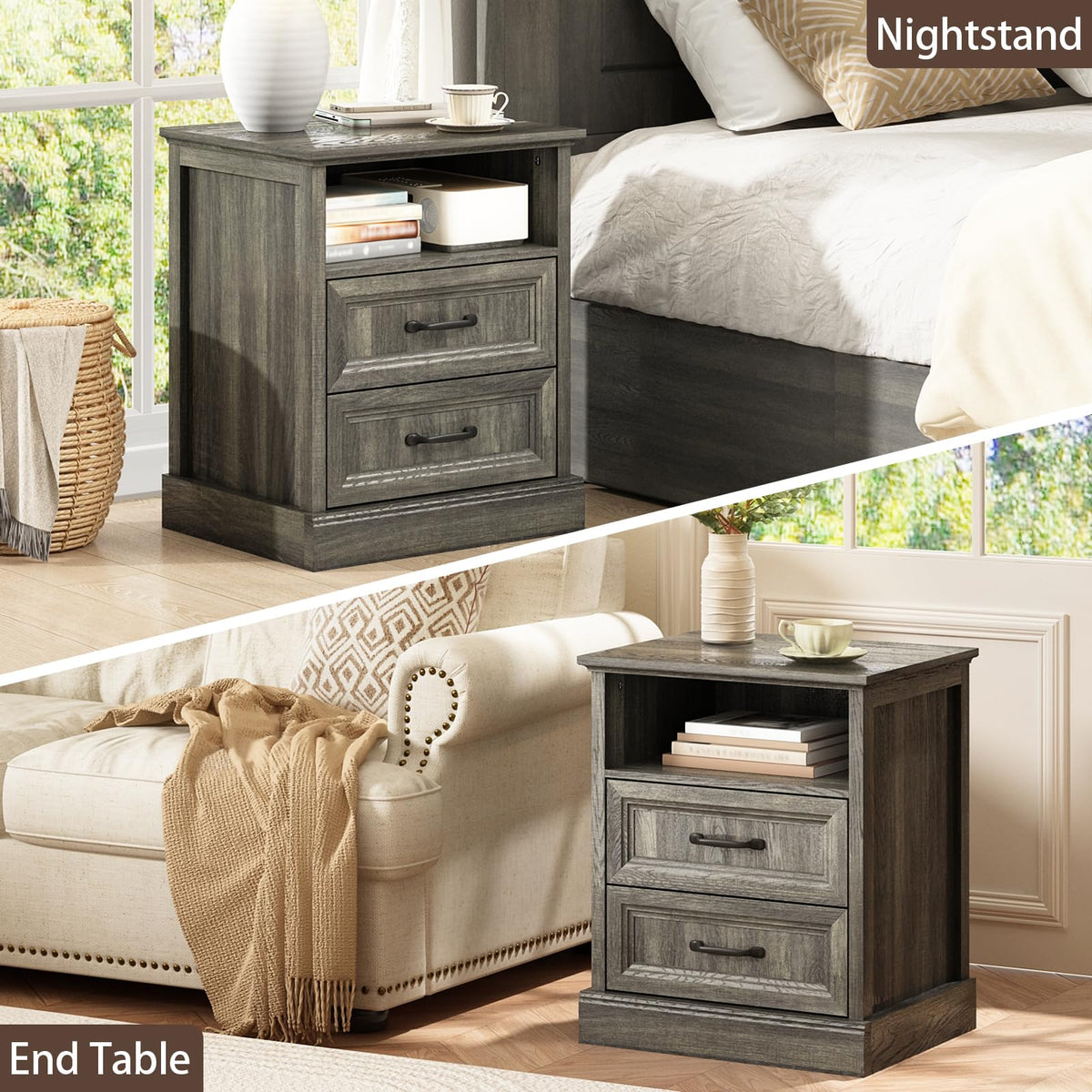 Gray Farmhouse Dresser & Nightstand Set