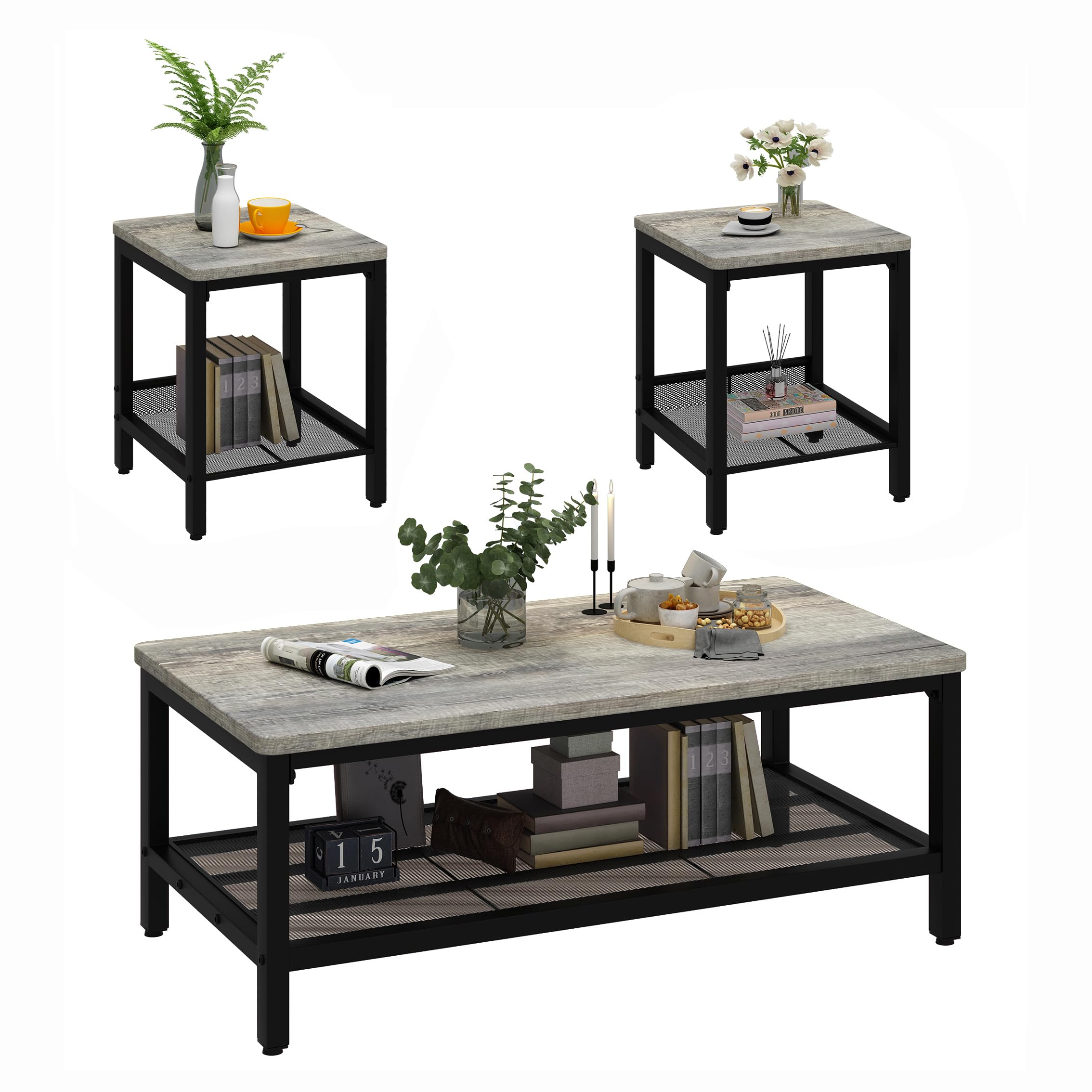 3-Piece Coffee Table Set with Metal Frame