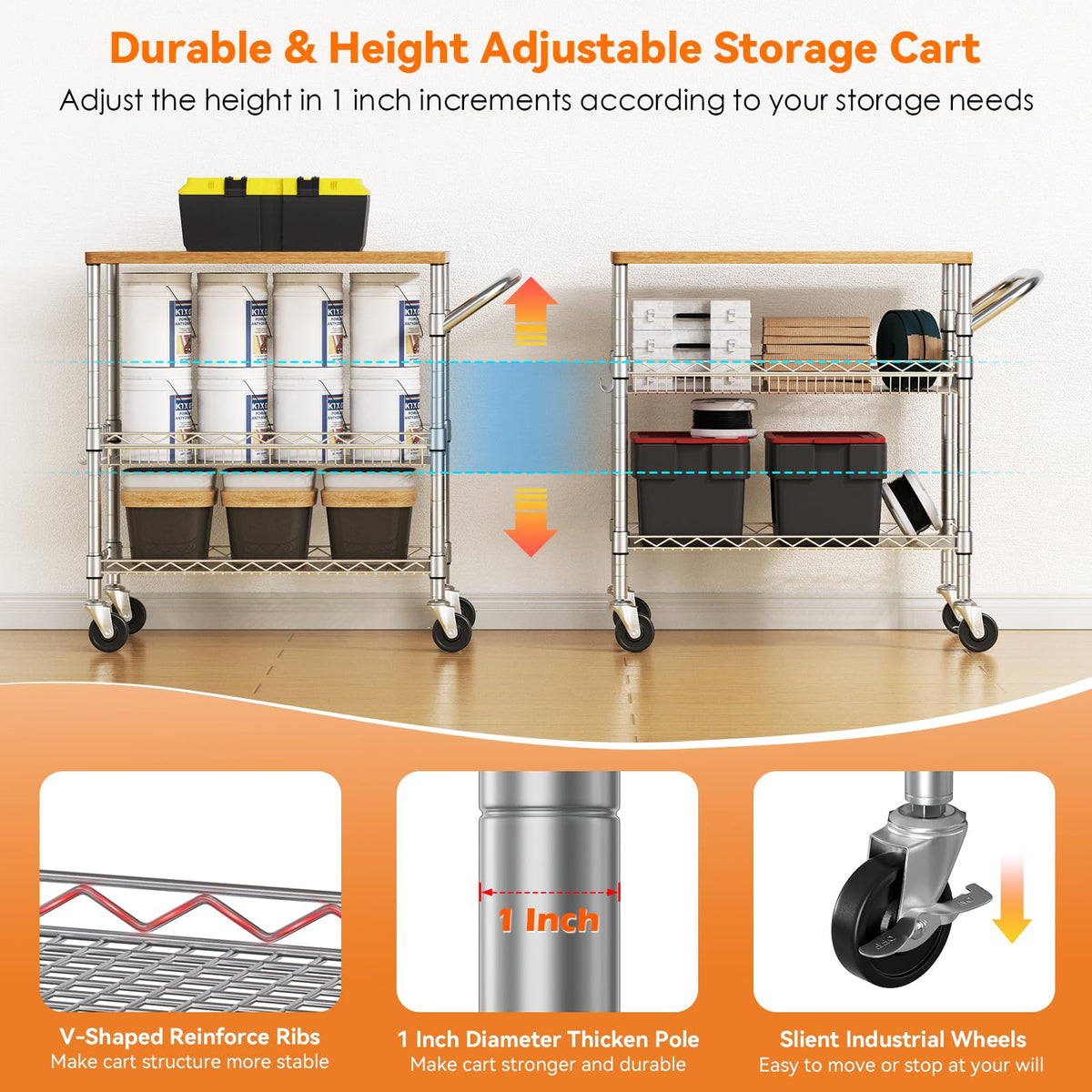 3-Tier Rolling Kitchen Cart