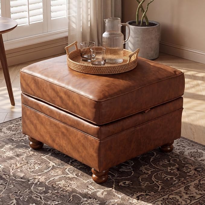 Square Faux Leather Storage Ottoman
