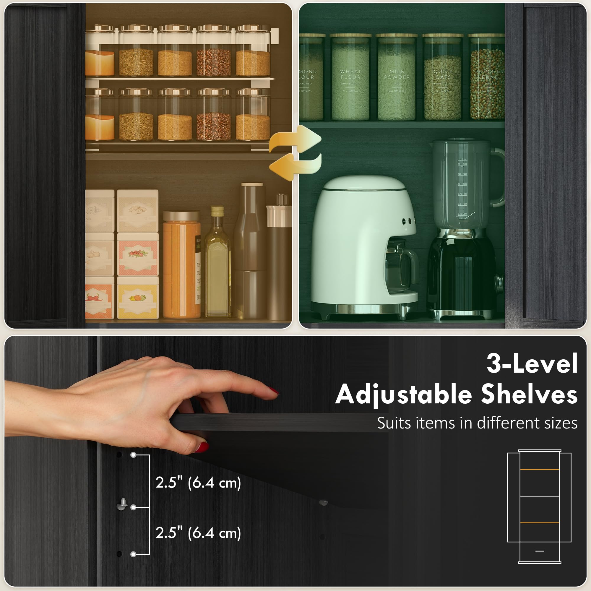 HOMCOM 71" Tall Kitchen Pantry, Farmhouse Storage Cabinet with Barn Doors, Drawer and Adjustable Shelves, Freestanding Food Pantry Cabinet for Kitchen, Dining Room, Black