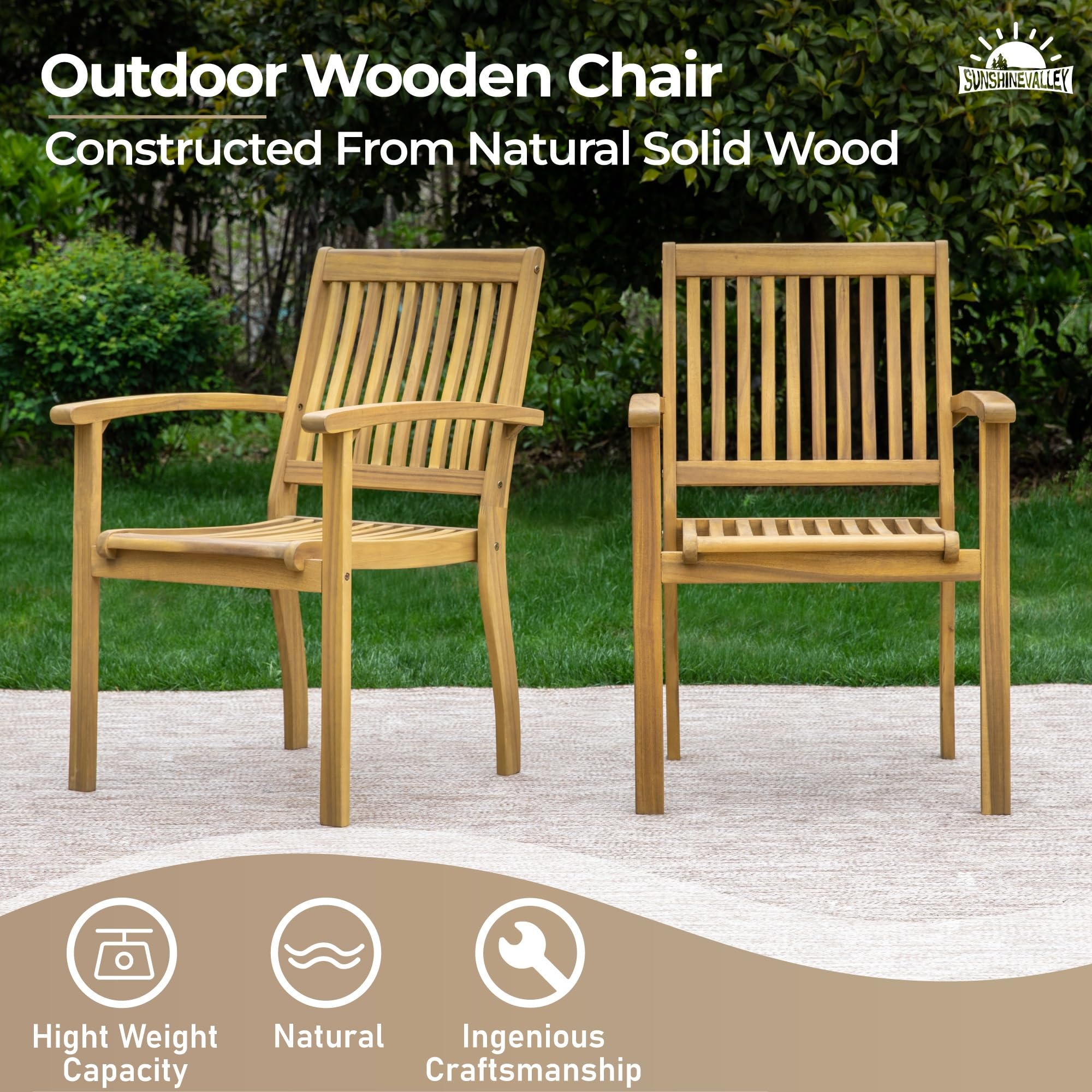 SUNSHINE VALLEY Acacia Wood 9 Piece Patio Dining Sets for 8, Outdoor Dining Set with Expandable Teak Dining Table(1.97" Umbrella Hole) & Wooden Chairs, Patio Table and Chairs for Backyard,Deck