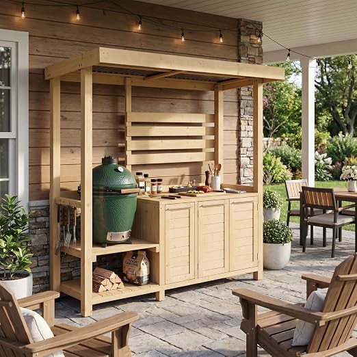 Cedar Wood Grill Gazebo with TV Mount & Dual Bar Counter