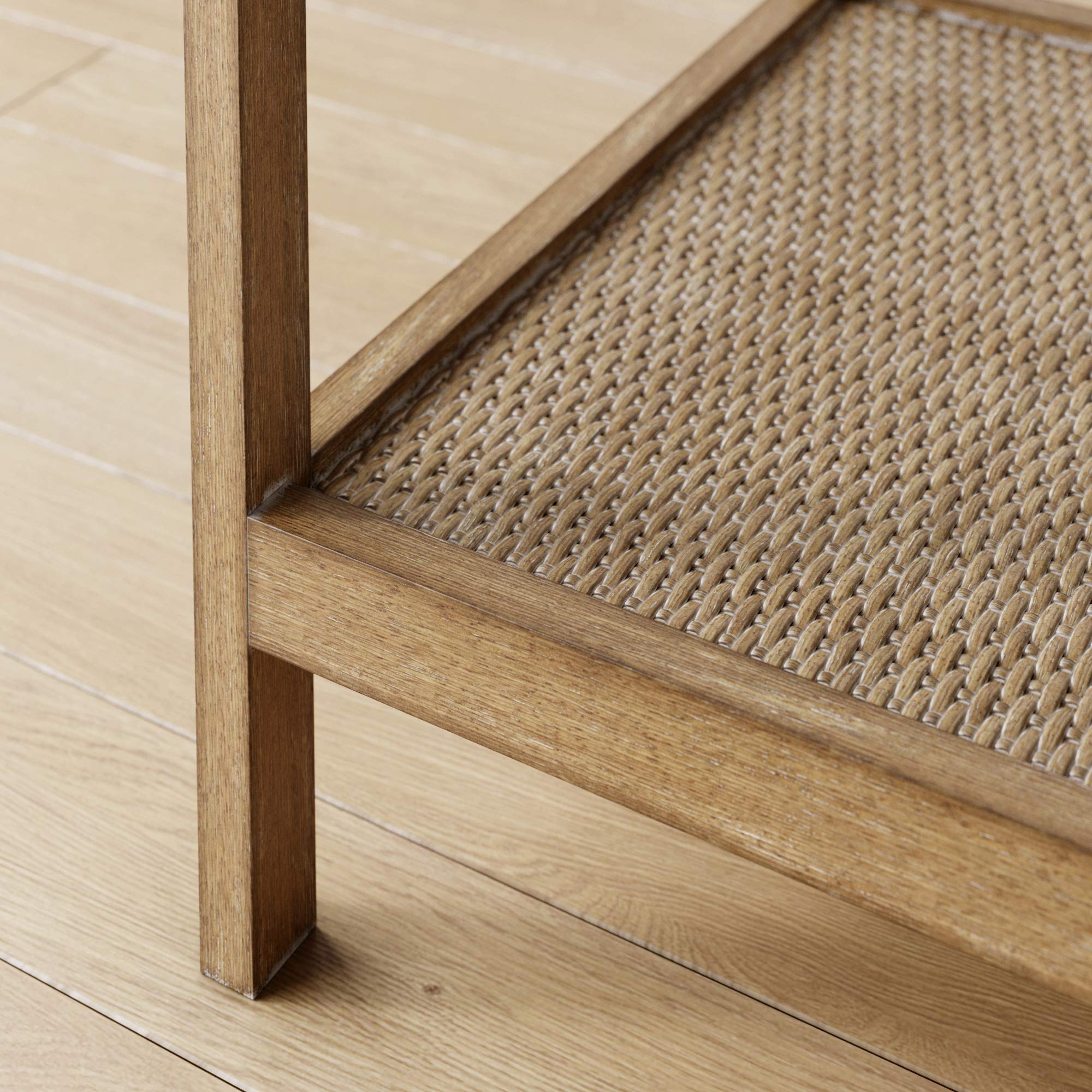 Glass Top End Table with Rattan Shelf