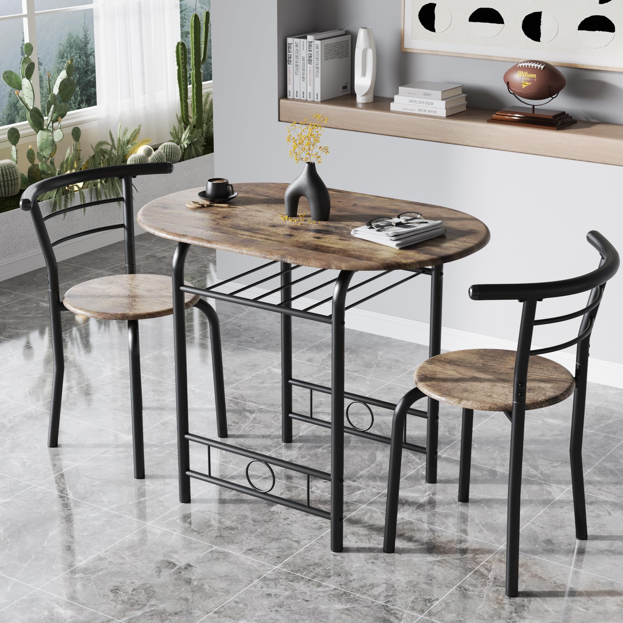 3-Piece Kitchen Table & Chair Set with Wine Rack