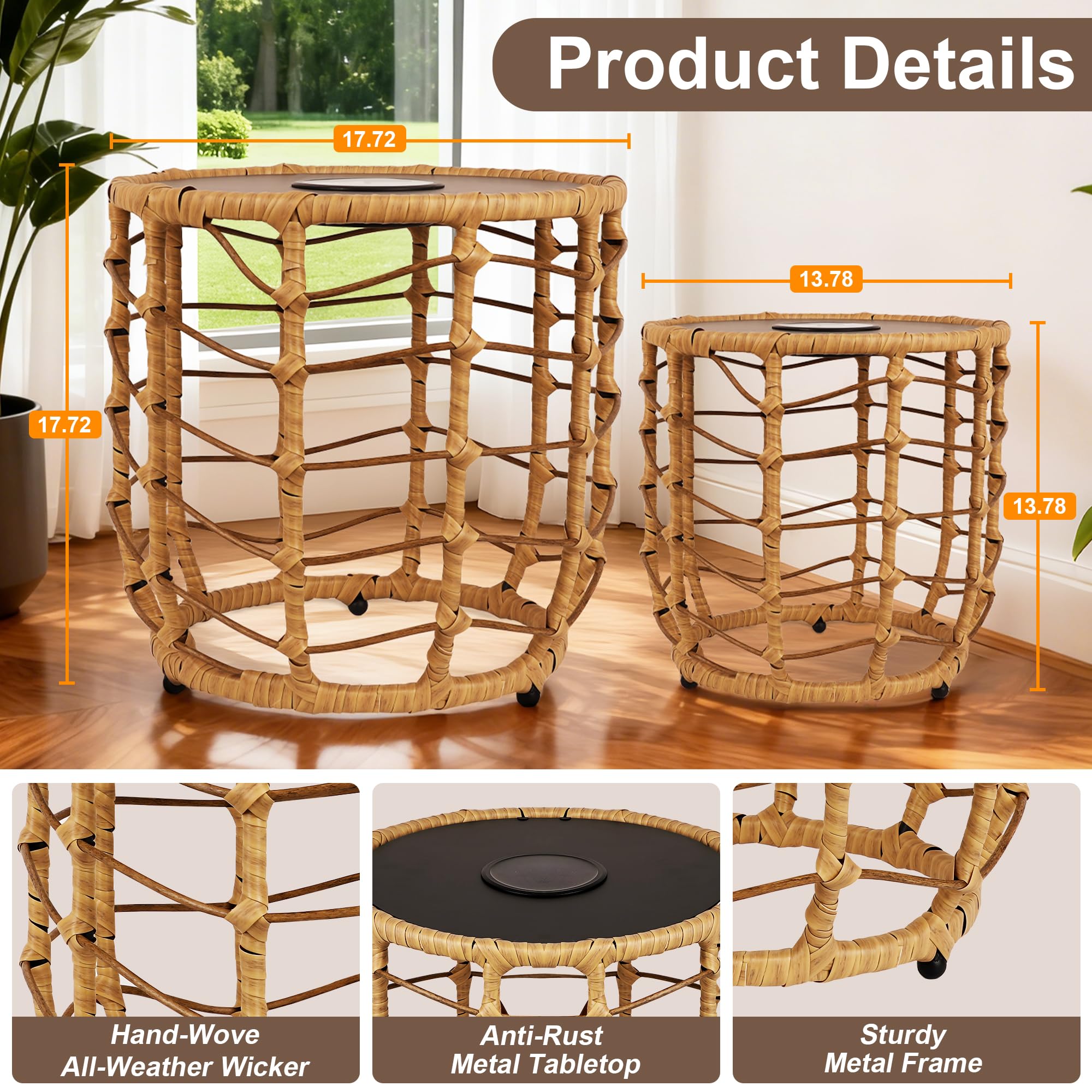 Boho Solar Outdoor Side Table Set of 2