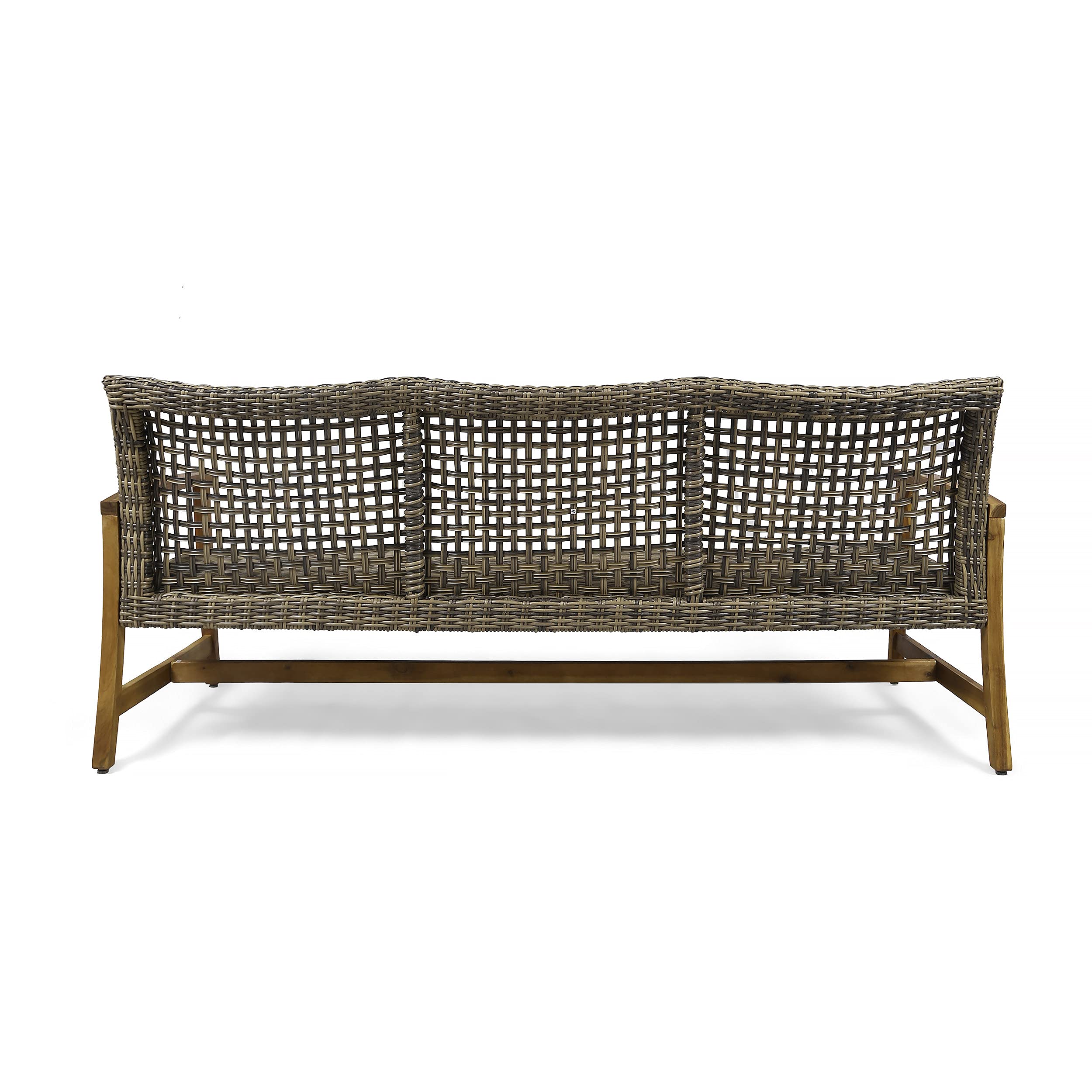 Outdoor Wicker Sofa with Acacia Wood Frame, 3-Seat
