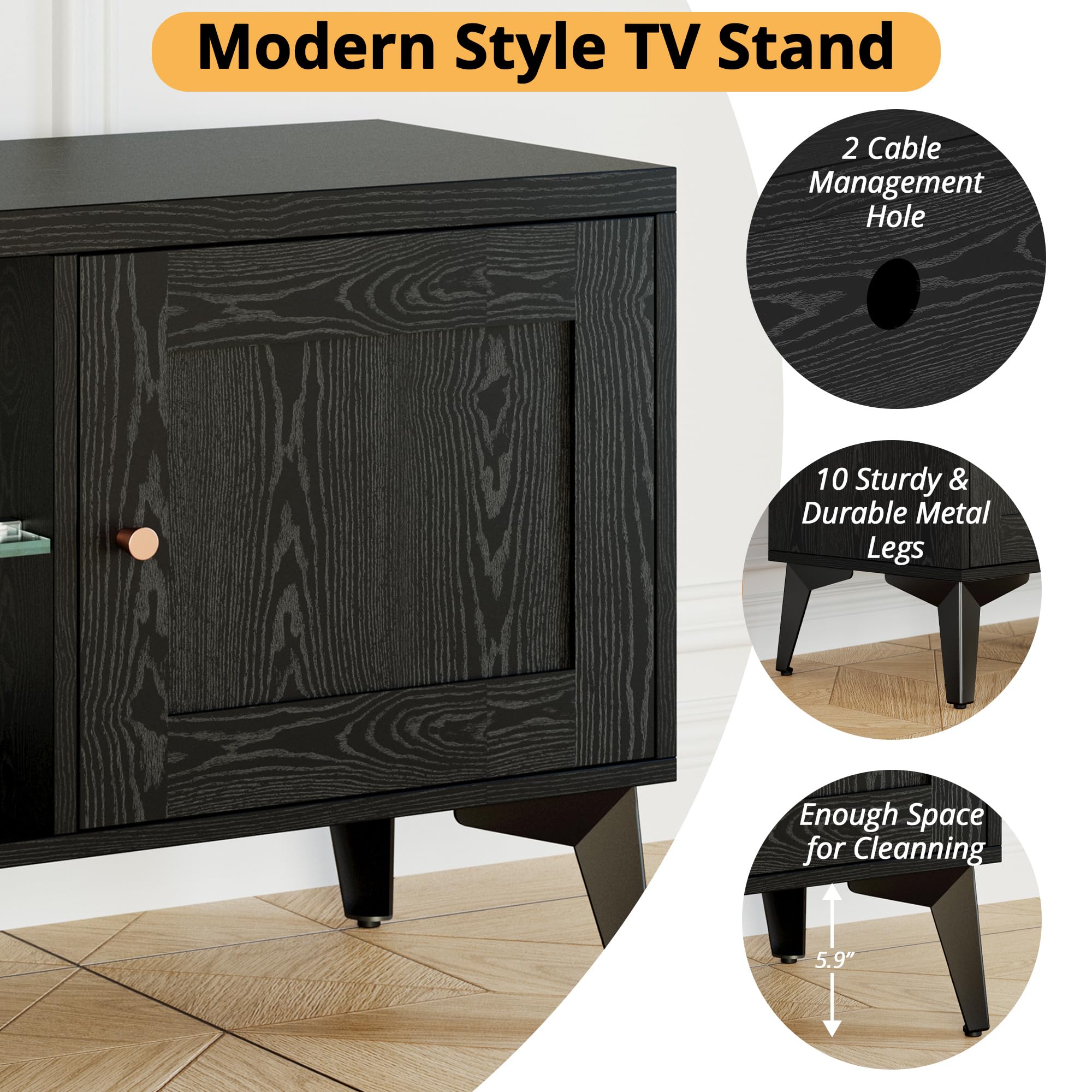 80" 2-in-1 TV Stand with LED Lights & Charging Station