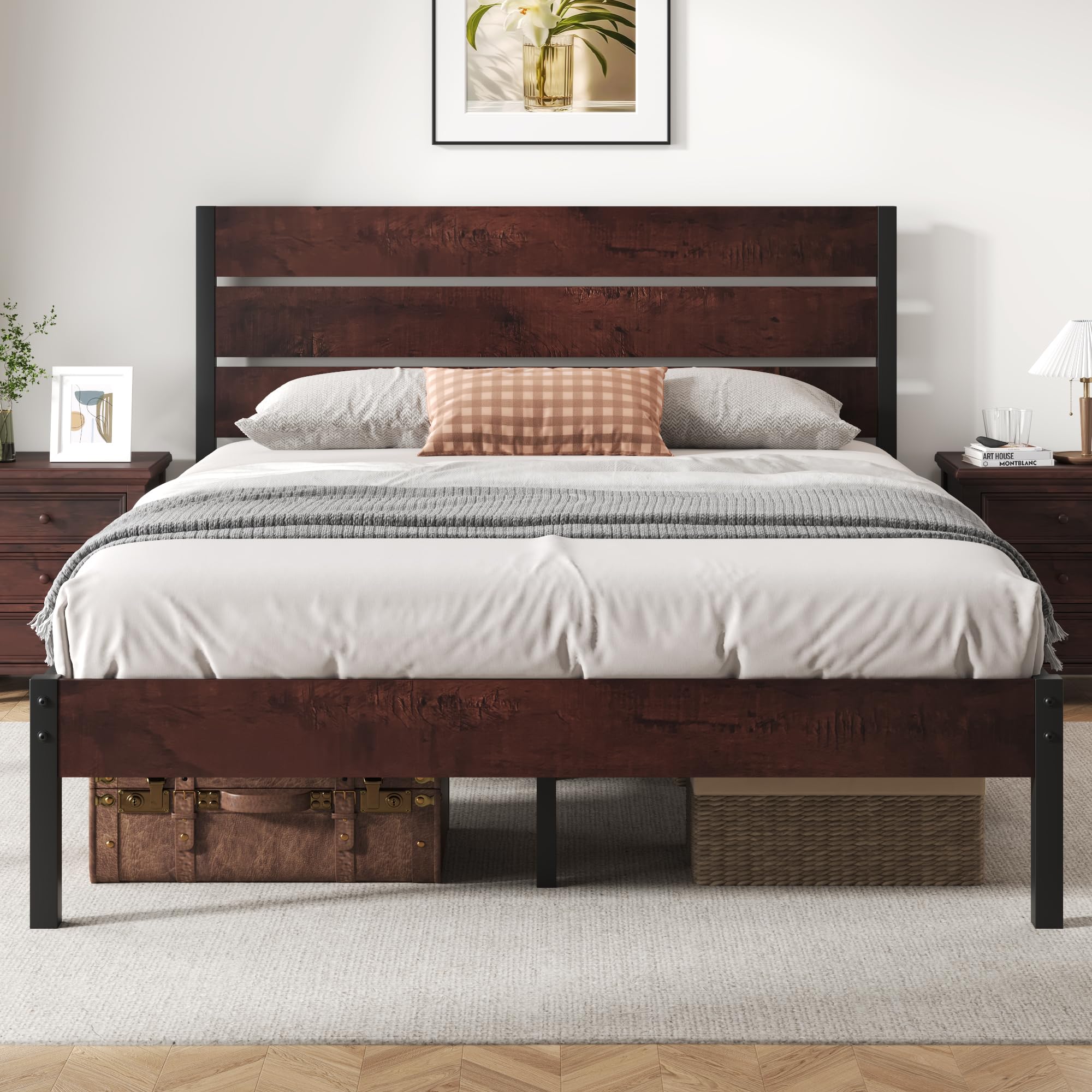 Queen Metal Bed Frame with Headboard, Footboard & Under-Bed Storage