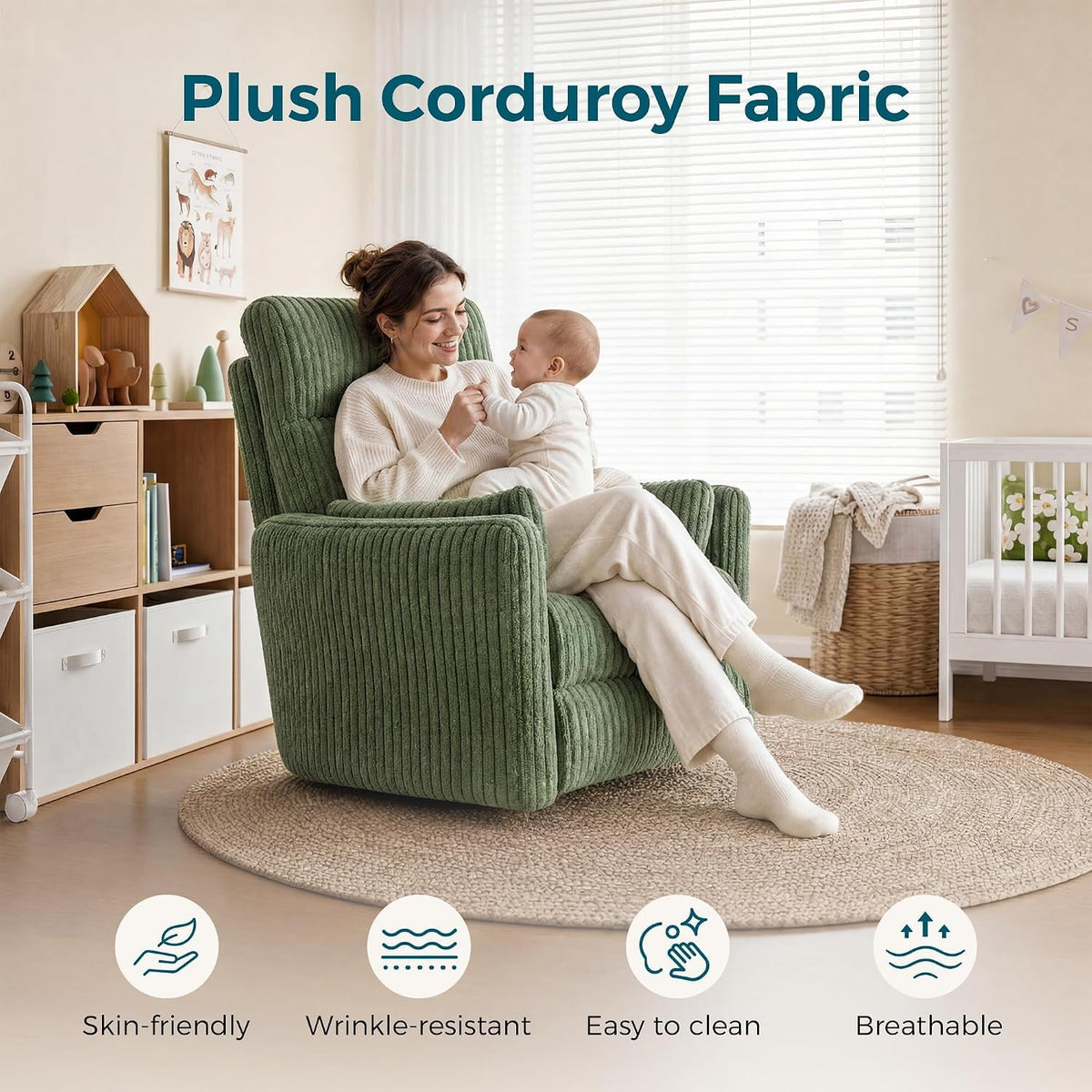 Green Corduroy Power Swivel Recliner