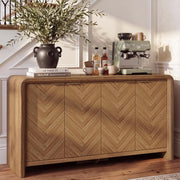 55" Buffet Cabinet with Storage, Herringbone Sideboard Cabinet, Walnut