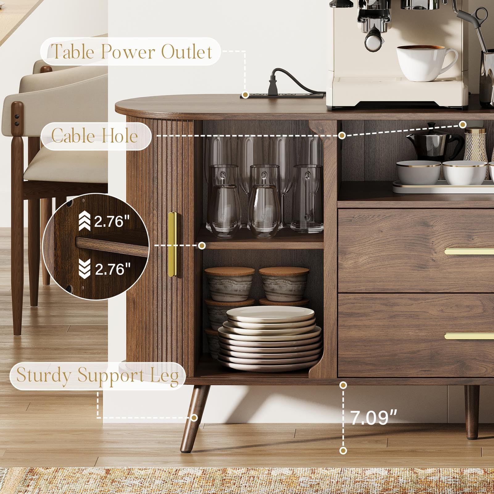 60" Sideboard Buffet Cabinet with Sliding Doors & Adjustable Shelf