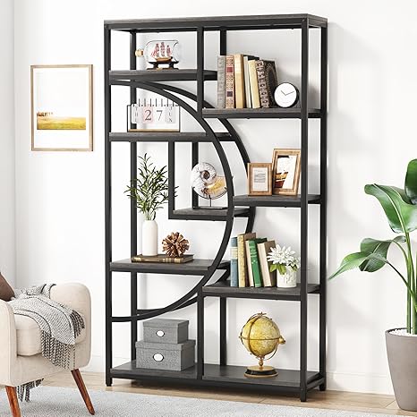 9-Shelf Etagere Bookcase with Metal Frame