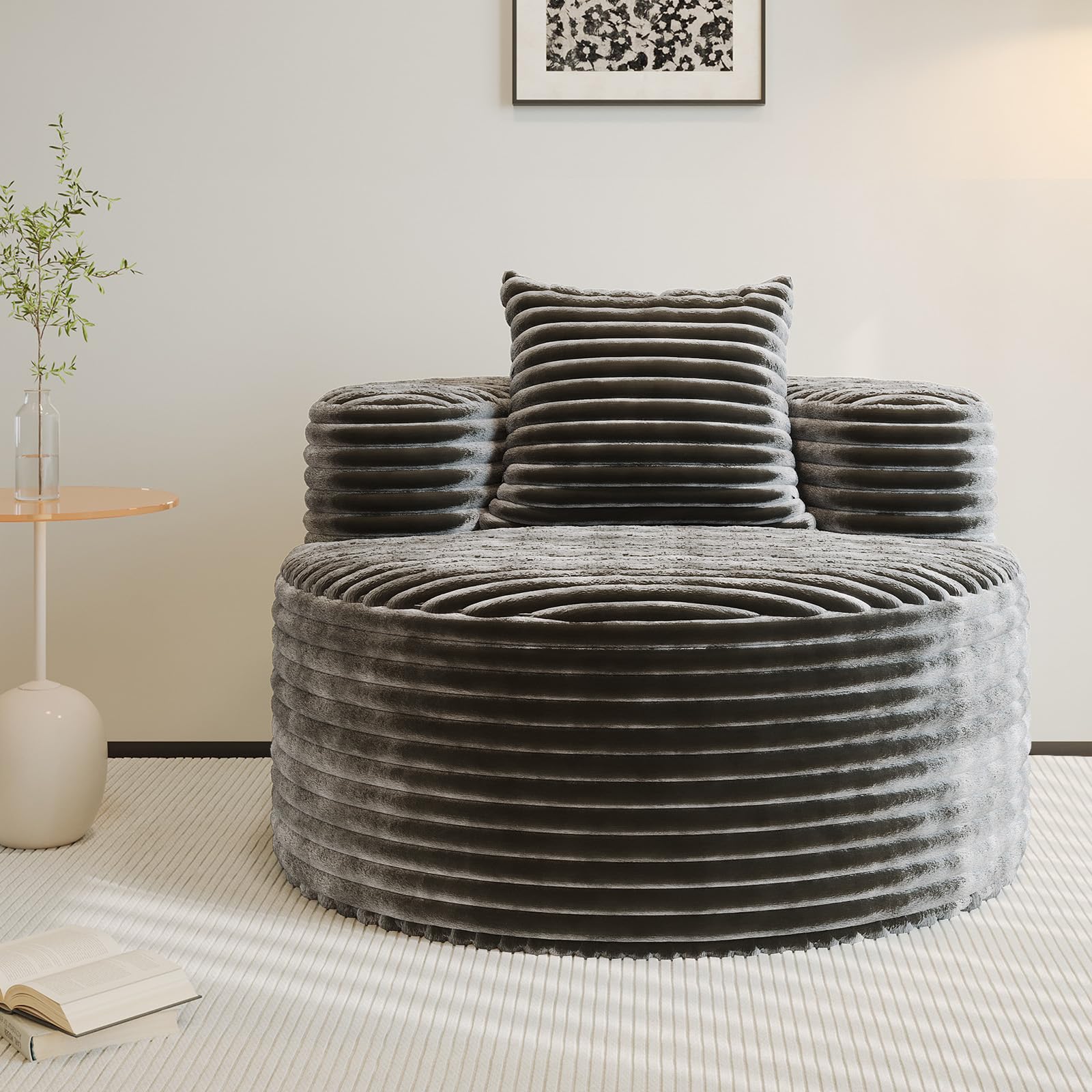 Round Corduroy Accent Chair with Pillow