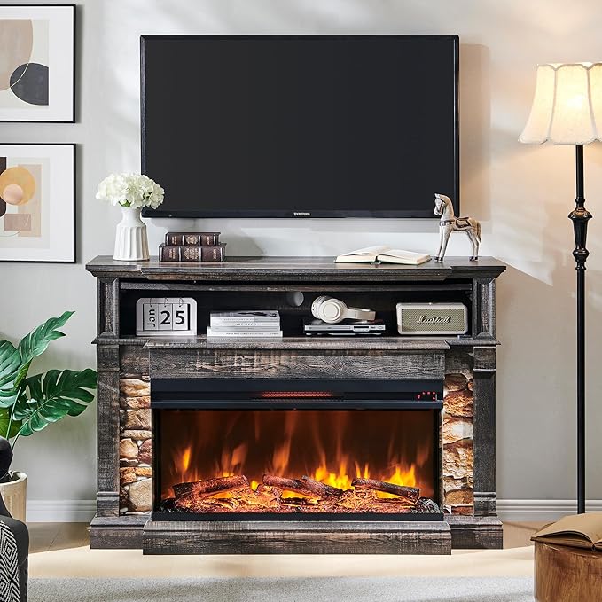 52" Electric Fireplace TV Stand with 3-Side Glass Insert