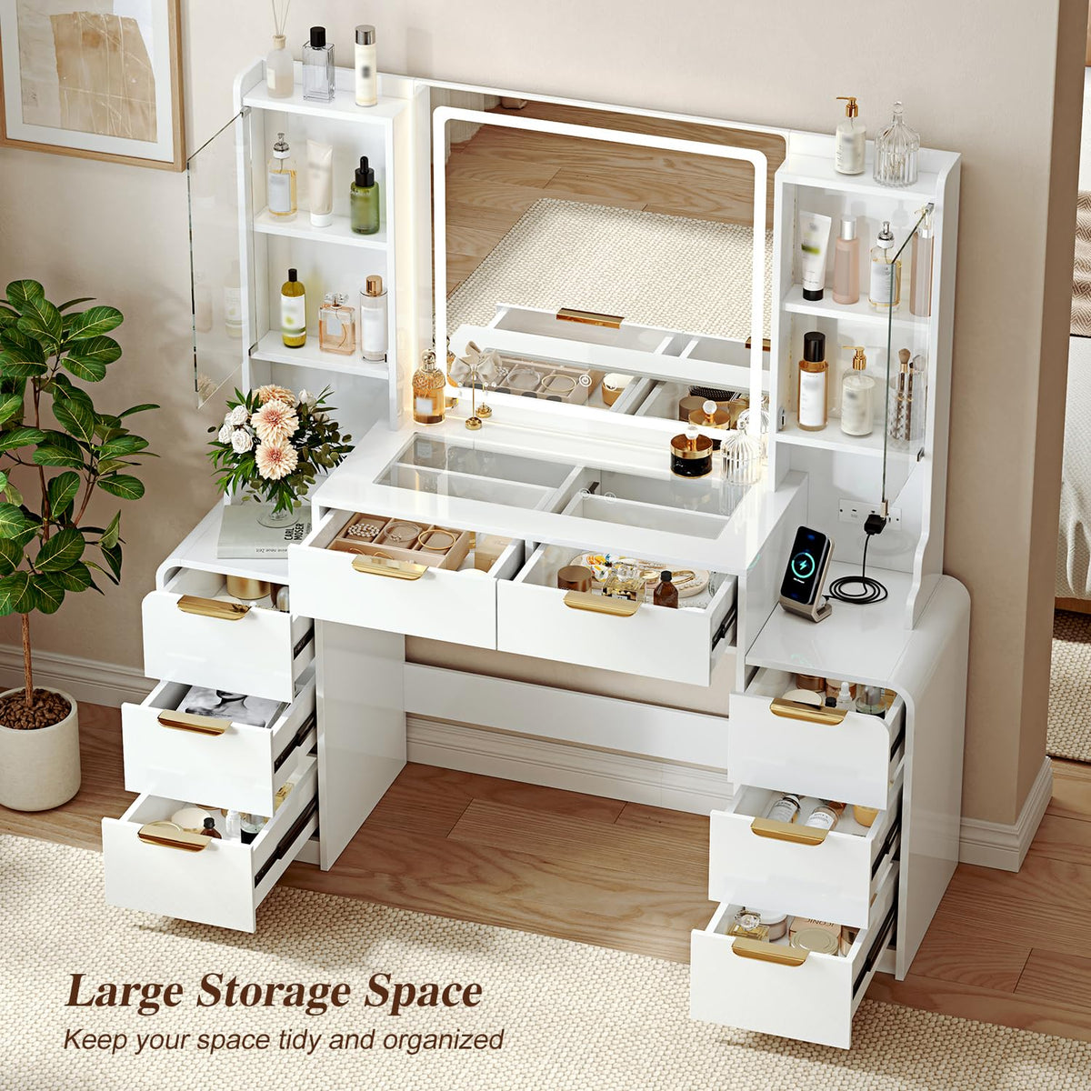 LED Makeup Vanity with 8 Drawers