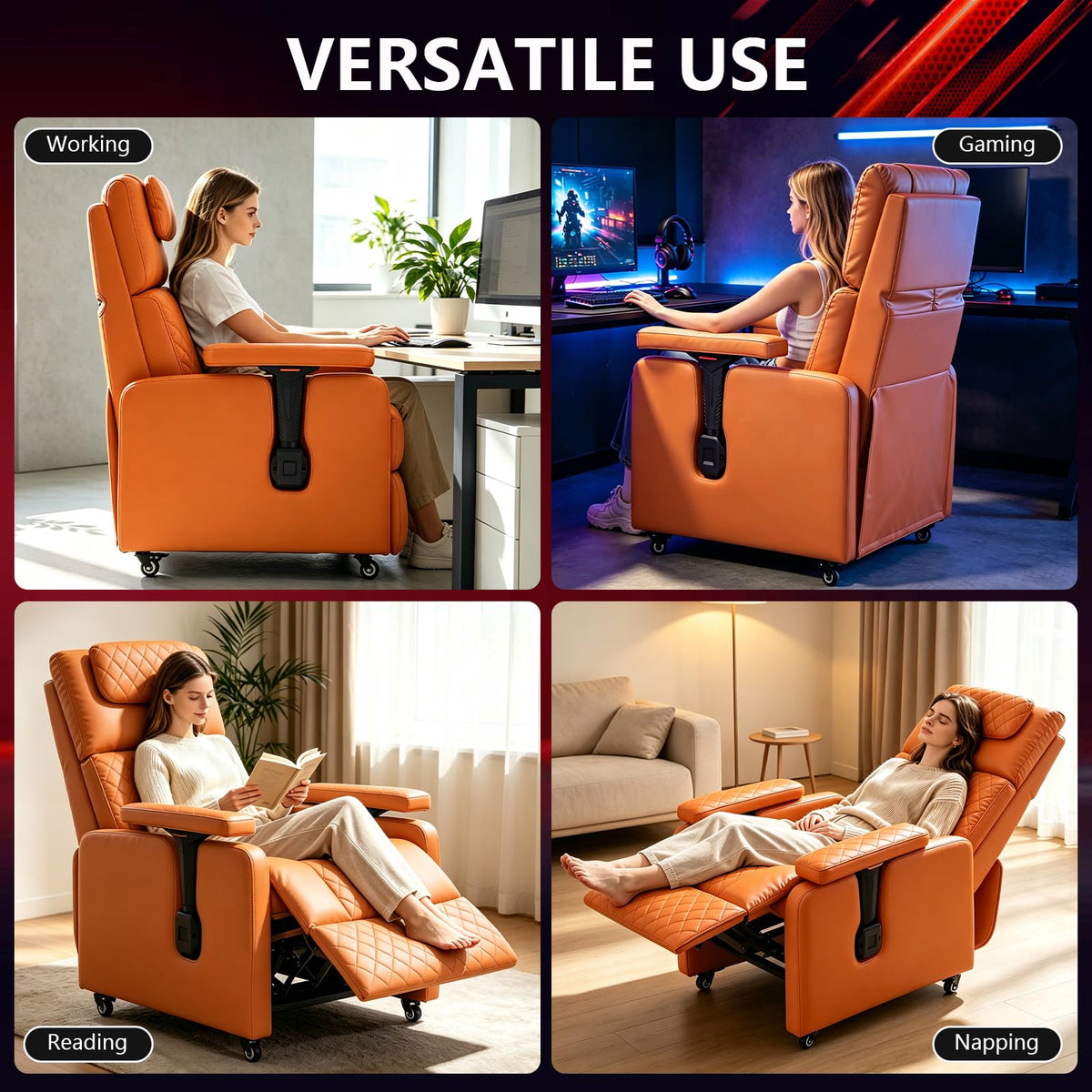 Seanrum Gaming Sofa Recliner with Lockable Wheels, 300LBS, Headrest