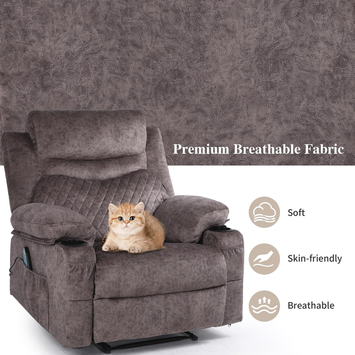 Oversized Massage Manual Recliner Chair Heated Reclining Sofa for Adult
