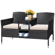 Outdoor Rattan Loveseat with Built-In Table