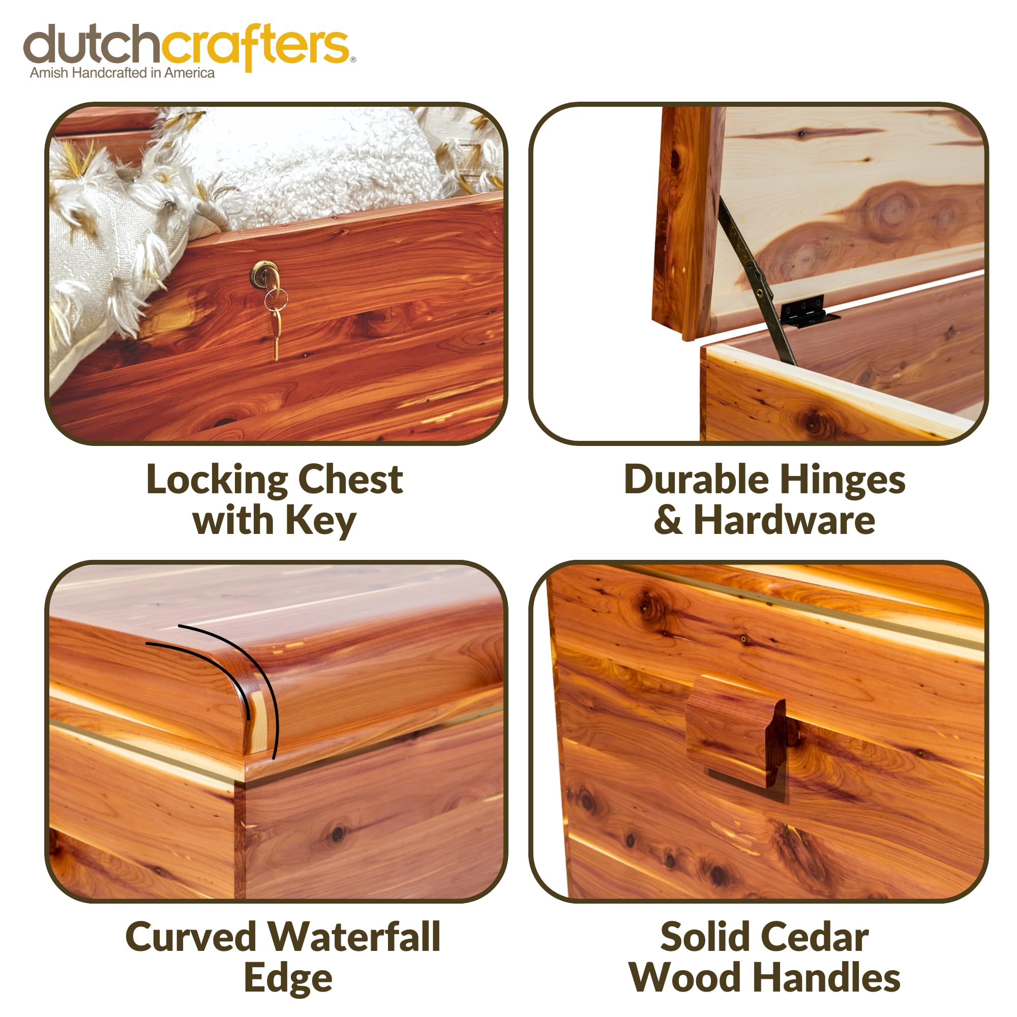 Solid Cedar Hope Chest with Lock & Waterfall Edge