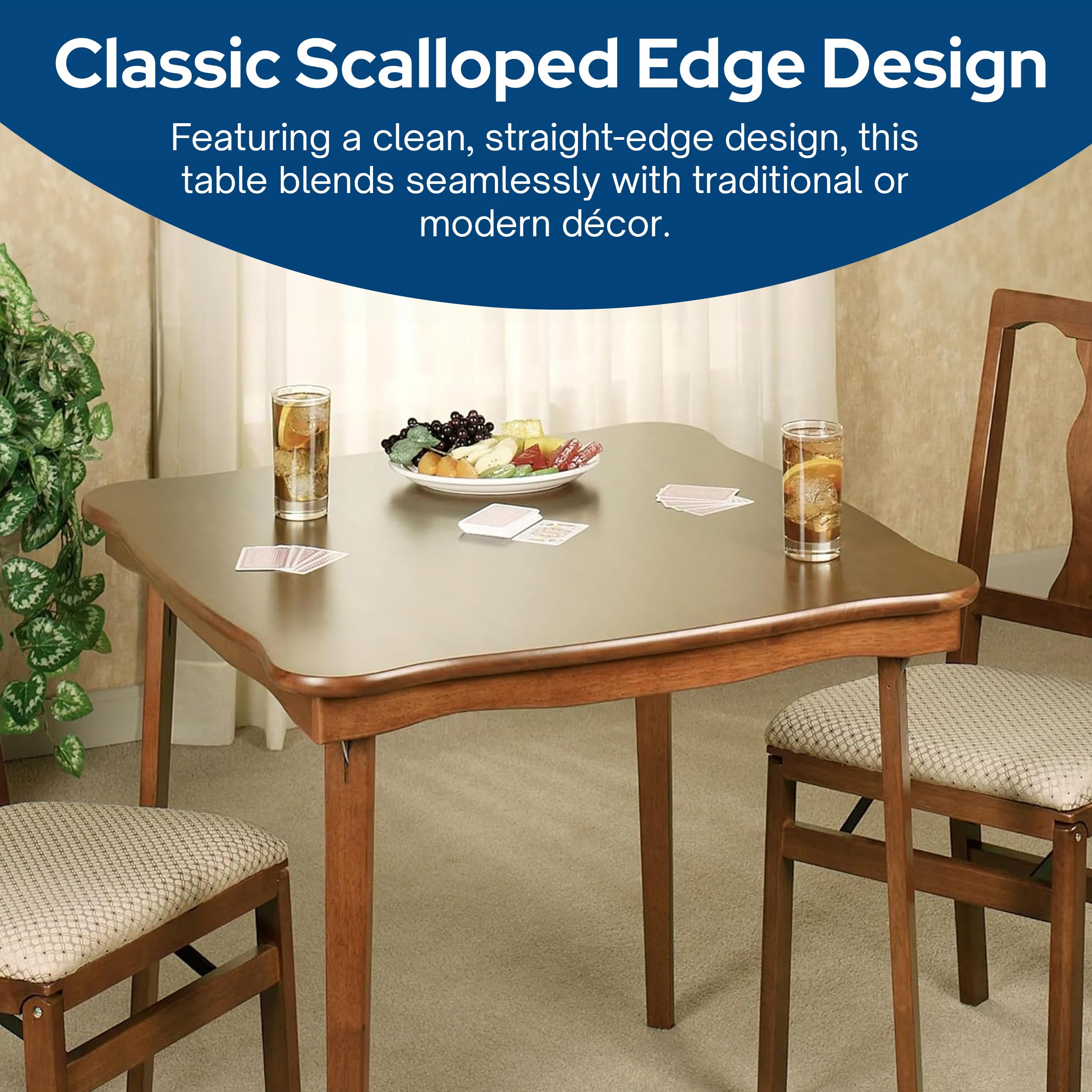 Scalloped Edge Solid Wood Folding Card Table