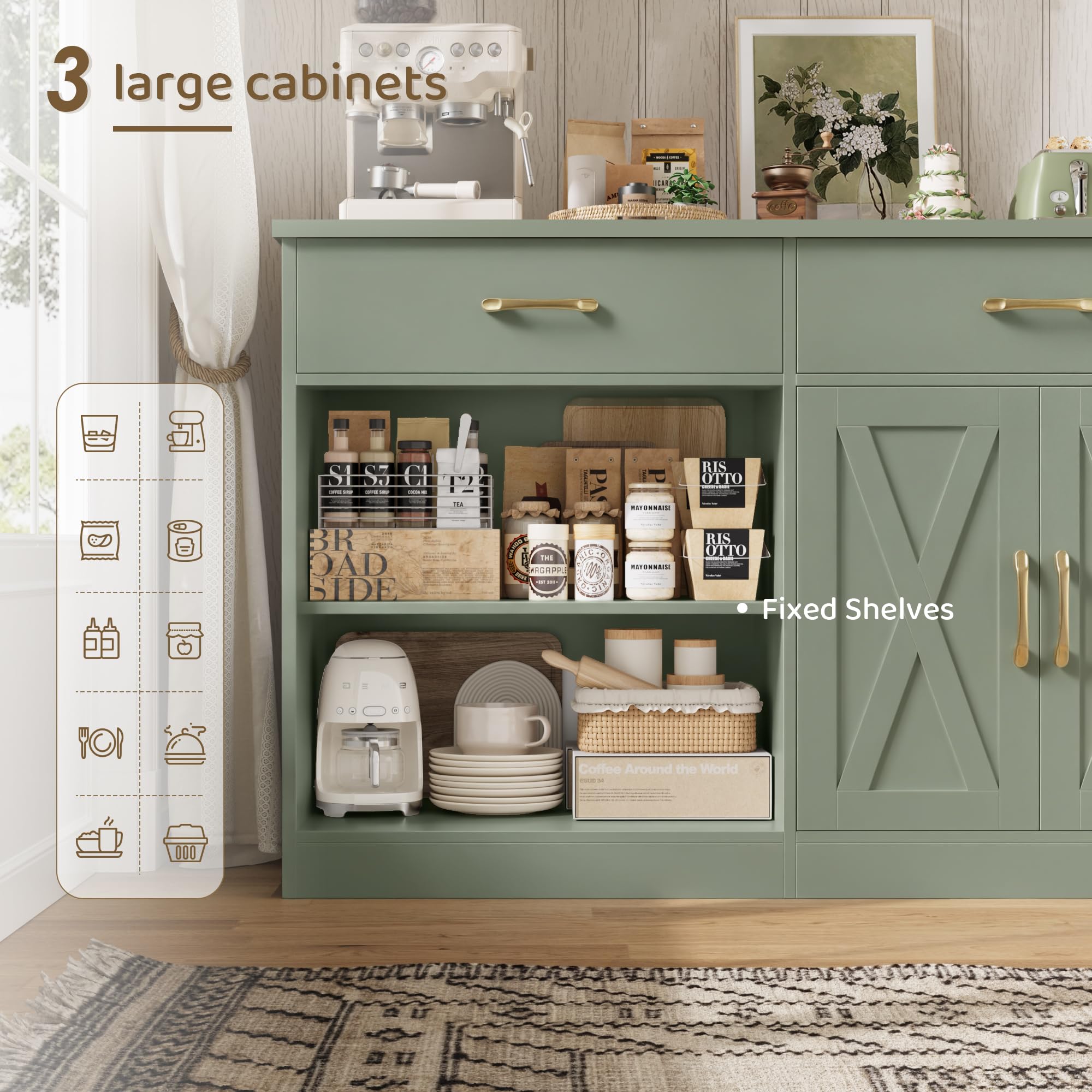 71" Farmhouse Sideboard Buffet Cabinet with Storage