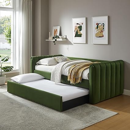 Twin Channel Tufted Velvet Daybed with Trundle