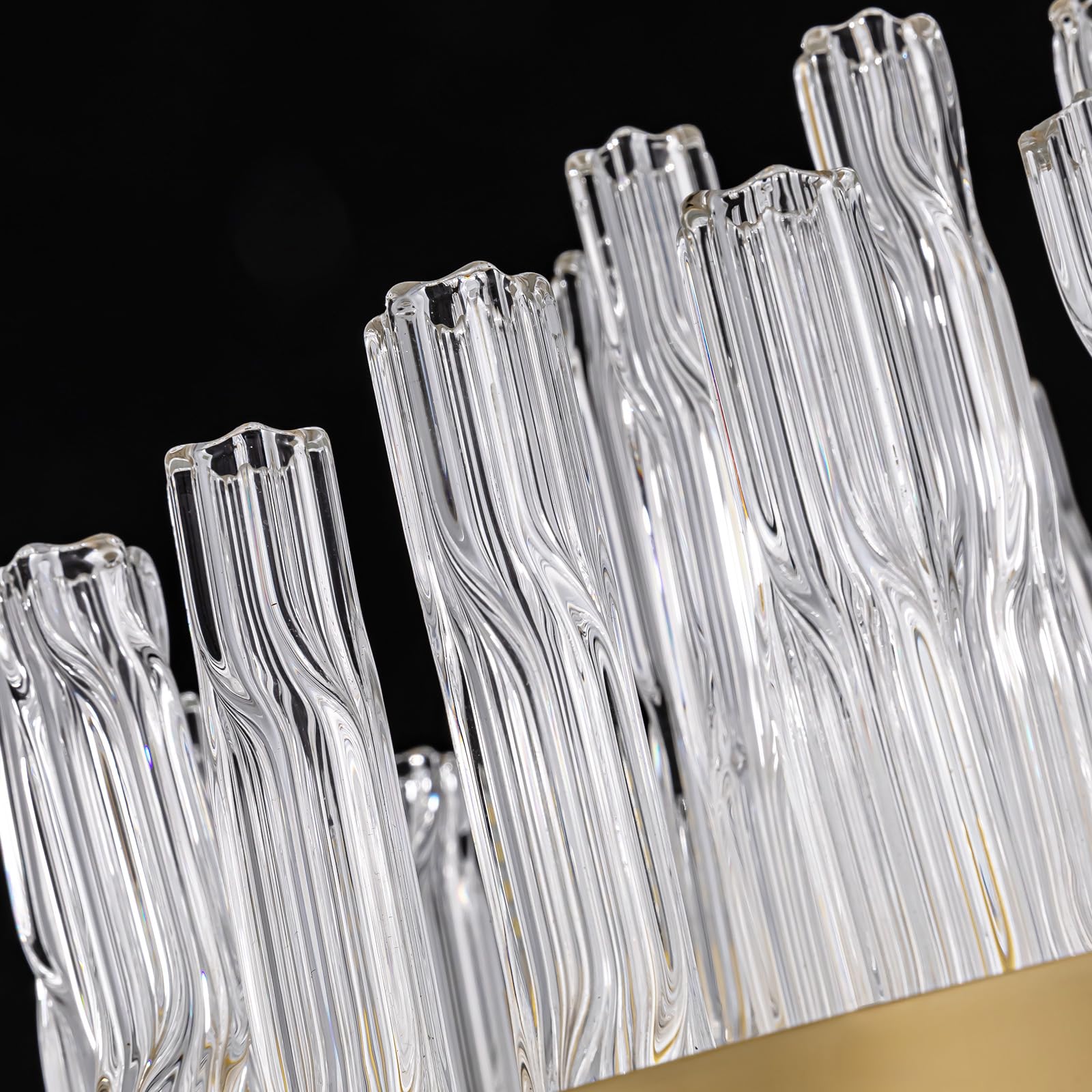 WECHAET 28-Light Modern Gold Rectangle Chandeliers for Dining Room Kitchen Island Light Fixture, 2 Tiers Wave Crystal Glass Chandelier for Living Room, L45.7''