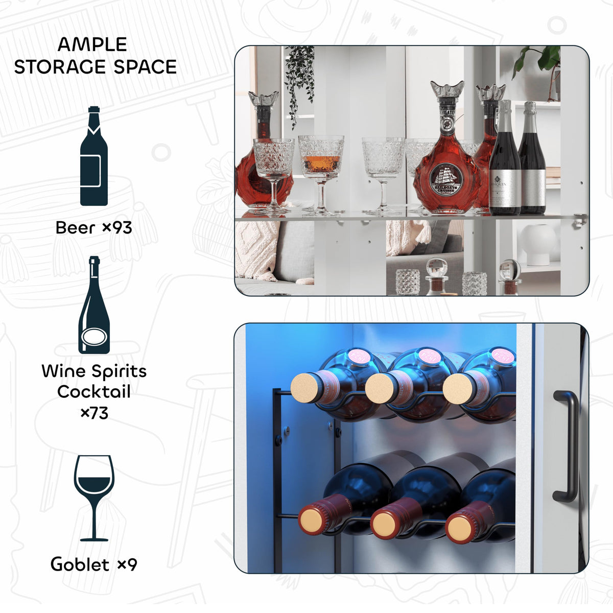 Oransail 68.9" Tall Corner Bar Cabinet, Wine Bar with LED Light and Mirror