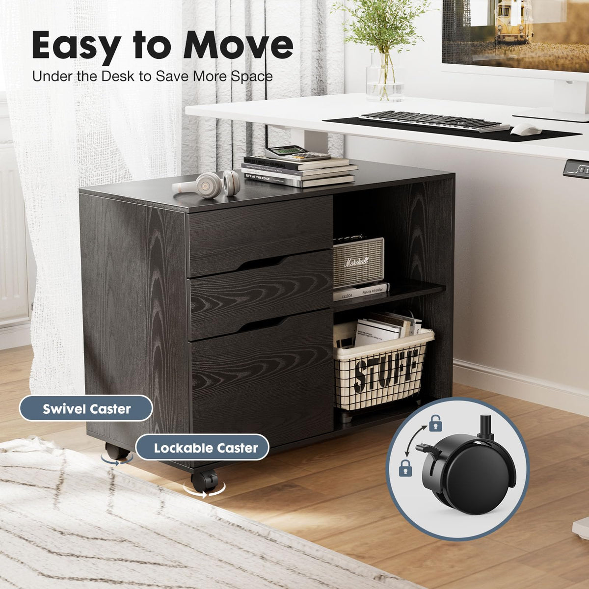 3-Drawer Rolling File Cabinet