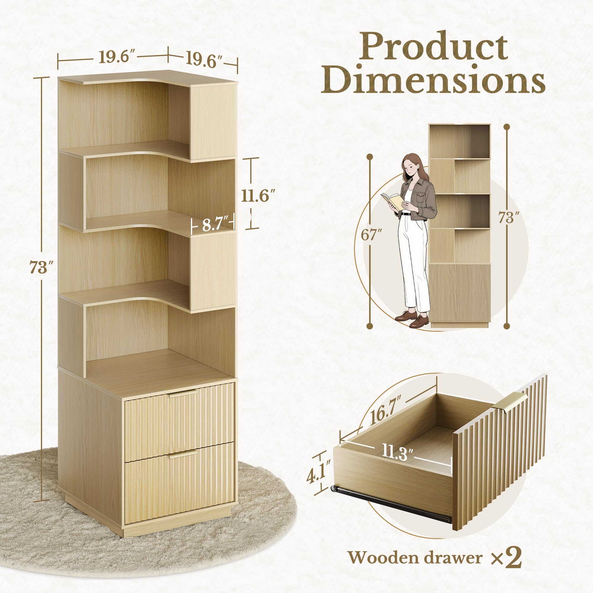 L-Shaped Electric Standing Desk with Corner Bookshelf & File Cabinet