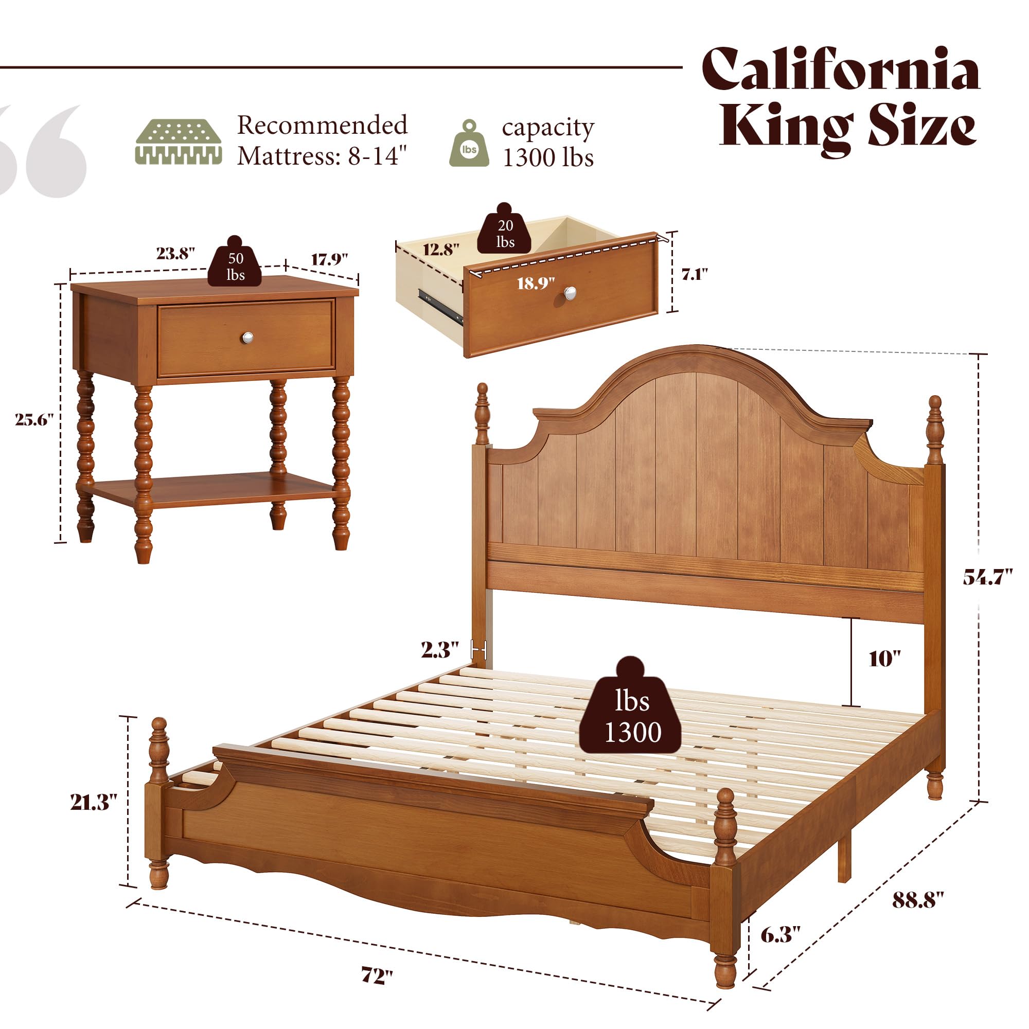 AMERLIFE 3-Piece Bedroom Set, California King, Brown