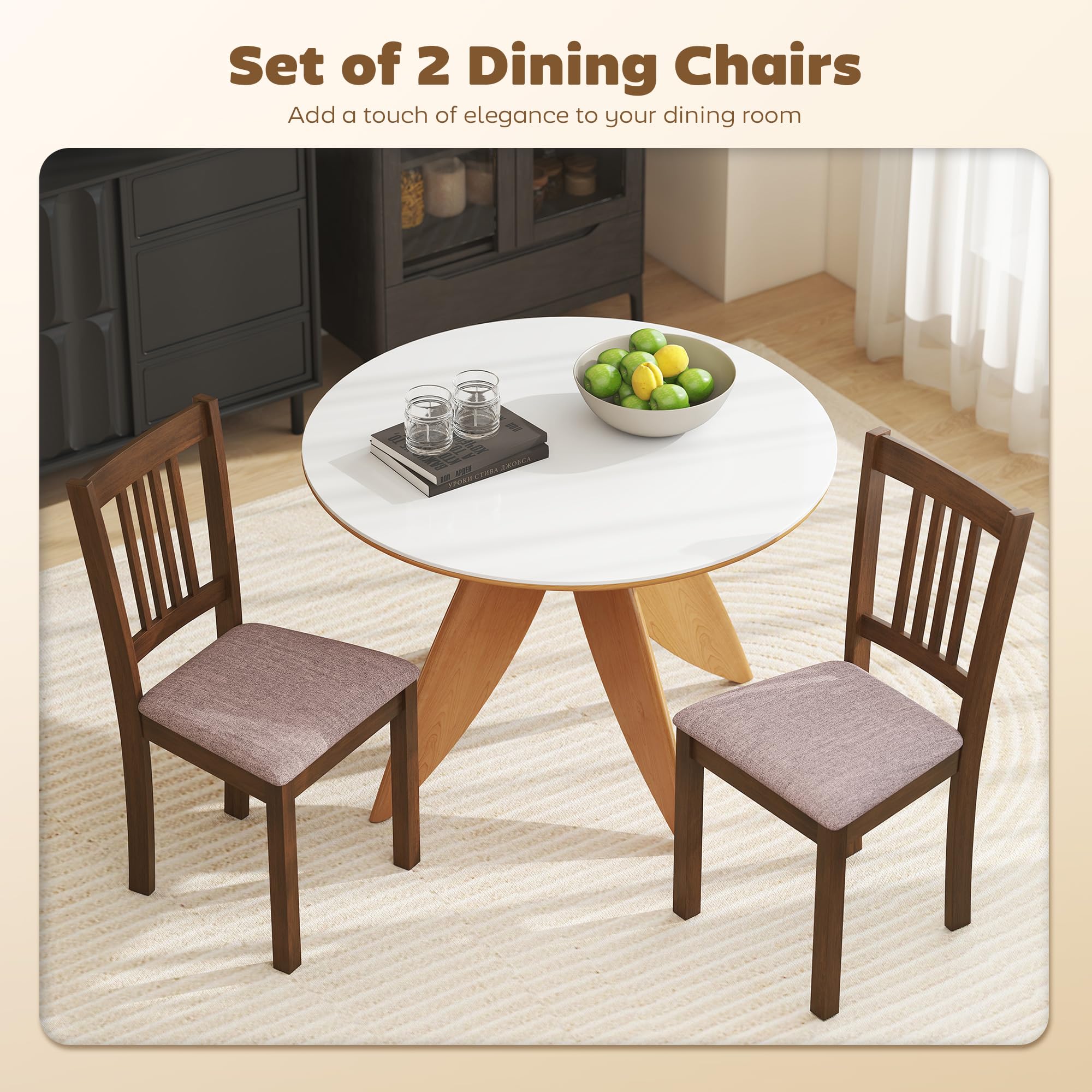Mid-Century Dining Chairs, Set of 2 – Upholstered, Solid Rubberwood