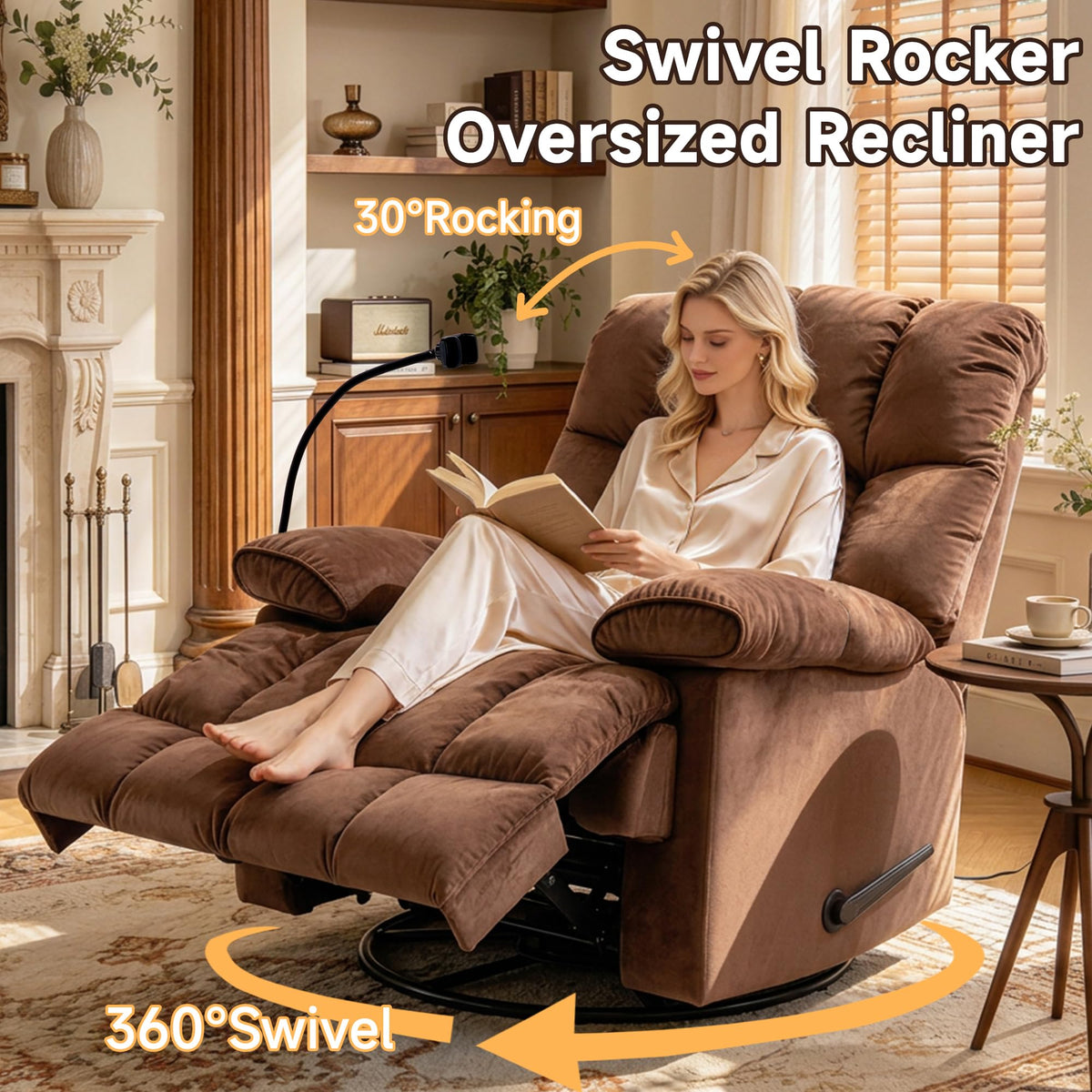 Euthymia Oversized Recliner Chairs 360° Swivel Rocking Big Mans Recliners