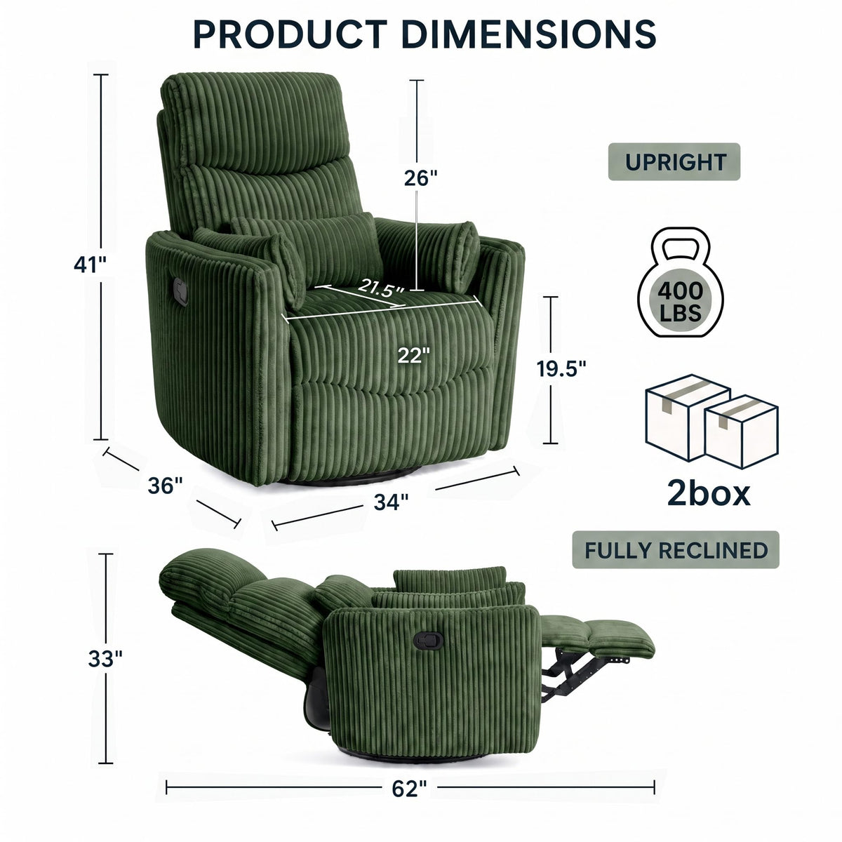 Corduroy Swivel Rocker Recliner