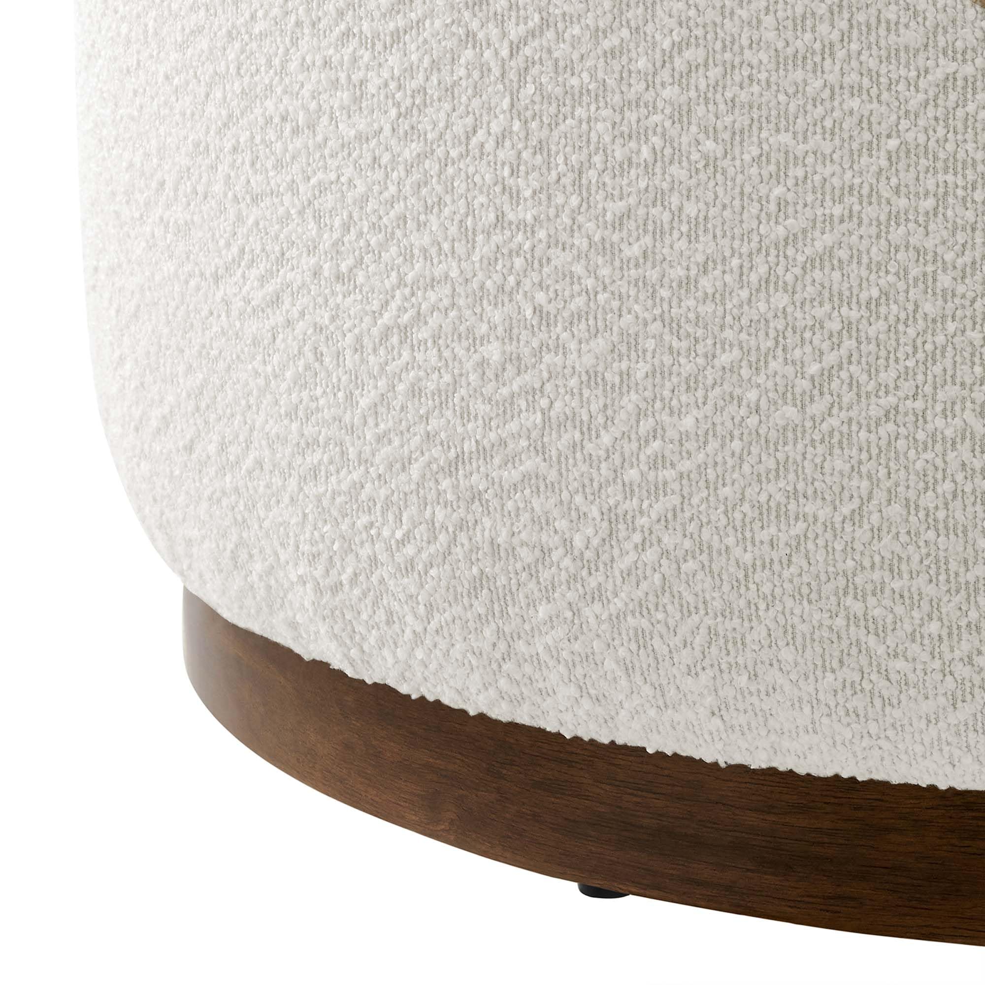 Modway Tilden 29 Inch Round Boucle Upholstered Ottoman in Cloud Walnut - Round Ottoman Coffee Table for Living Room - Large Ottoman Foot Rest with Rubberwood Plinth Base