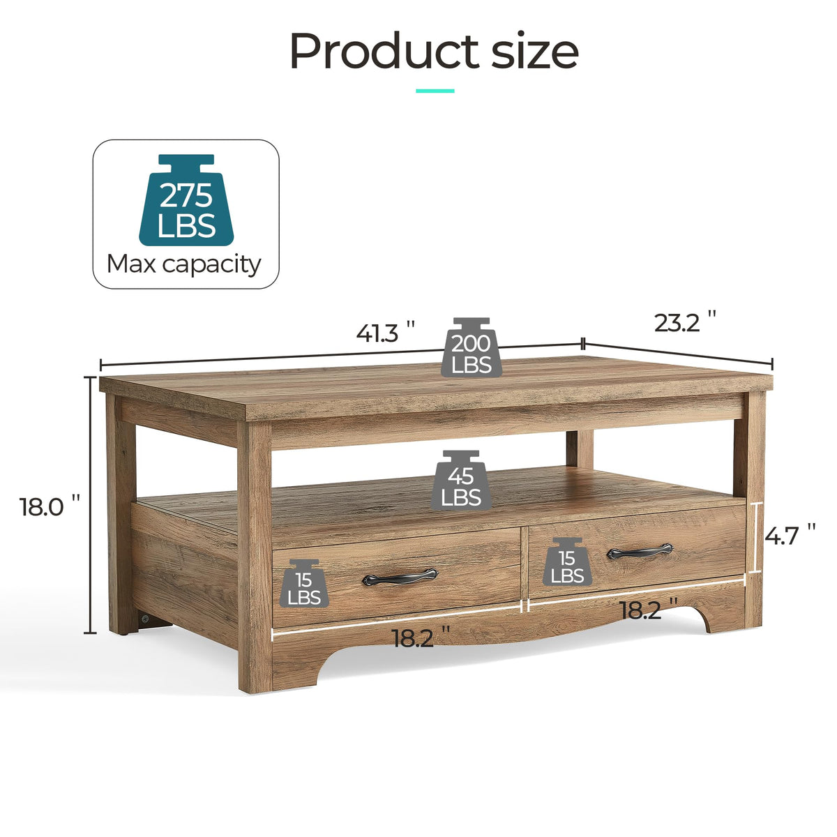 LINSY HOME Farmhouse Coffee Table Sets 3 Pieces, Wood Living Room Table Set Include 41" Coffee Table, End Table Set of 2, Brown