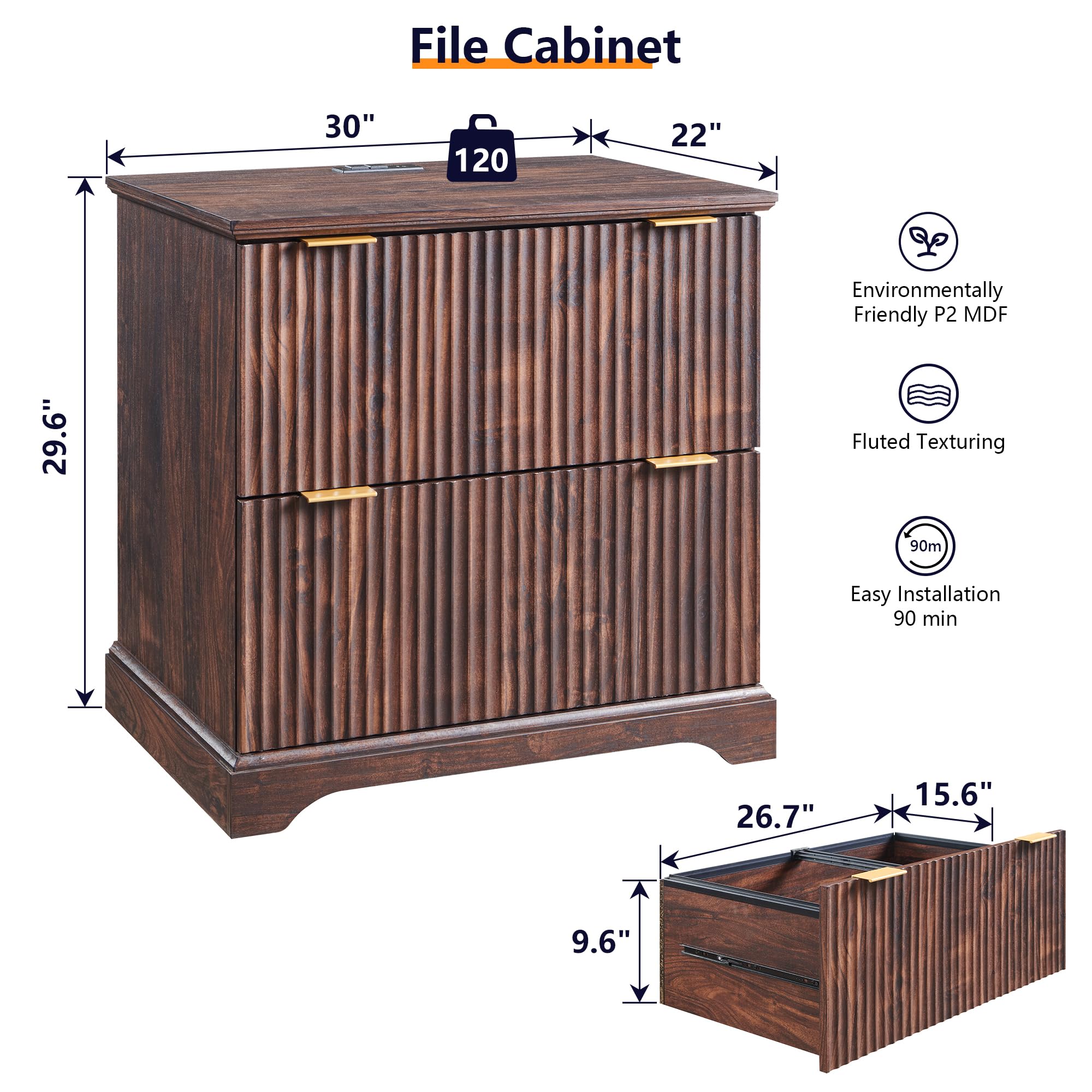 2-Drawer Lateral File Cabinet with Charging Station