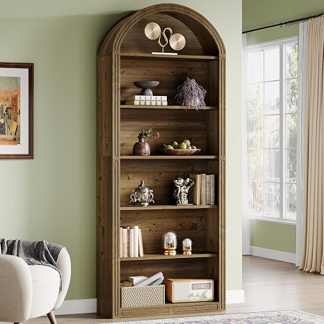 6-Tier Arched Bookcase with Open Display Shelves