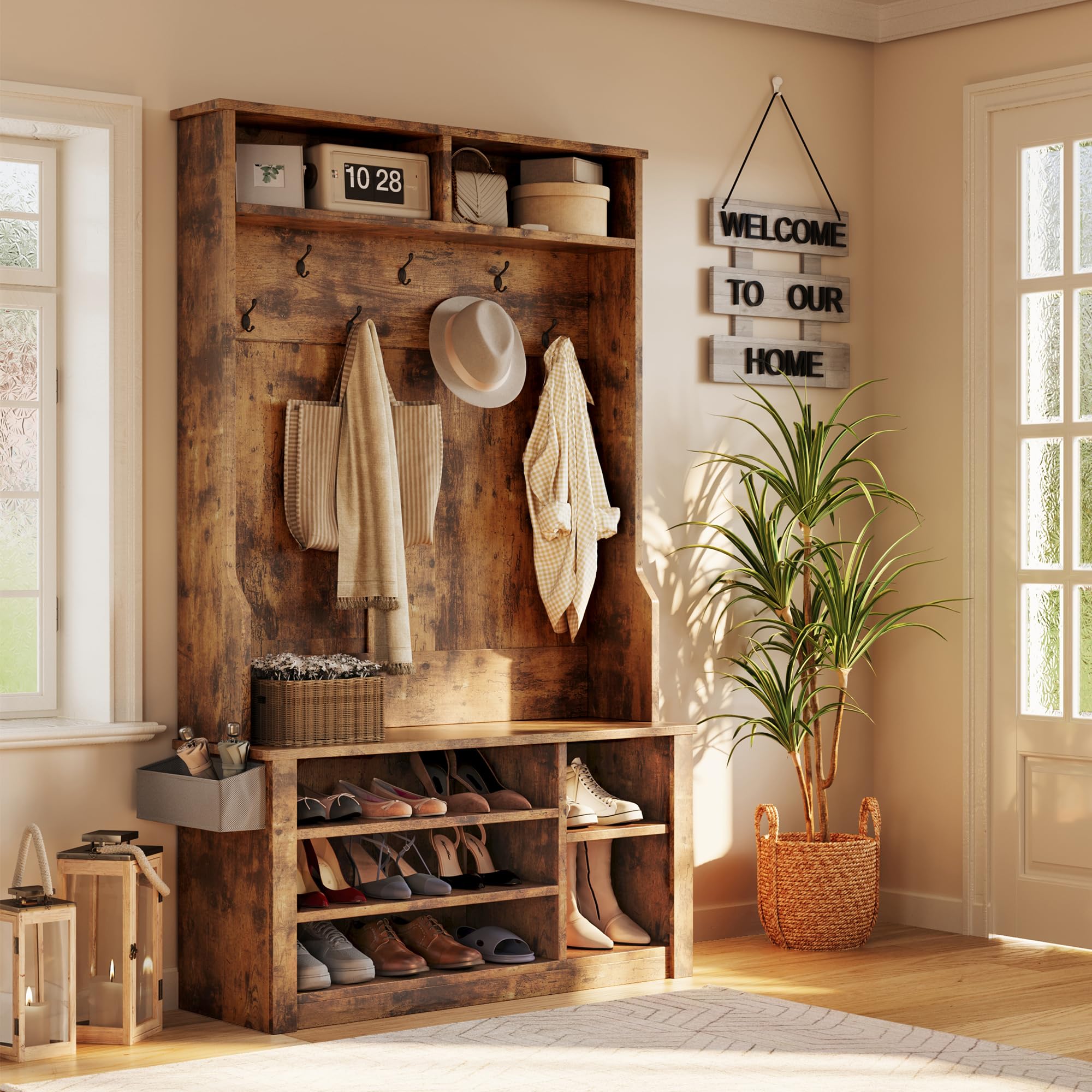 3-in-1 Entryway Hall Tree with Bench & Storage