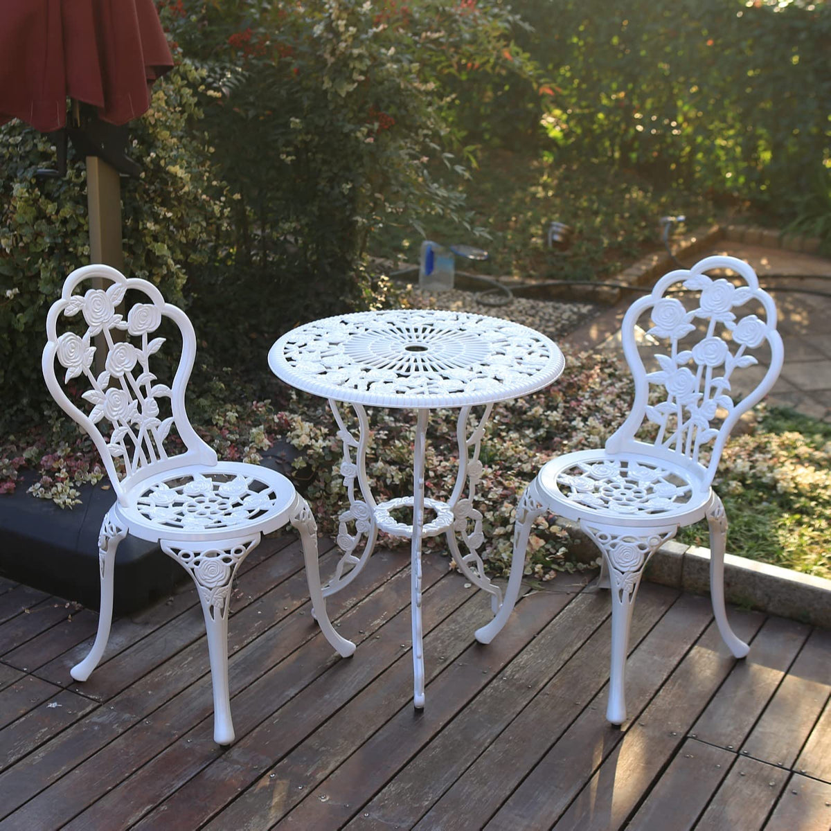 C/G 3-Piece Bistro Set - Outdoor Patio Table Set, Anti-Rust Cast Aluminum, White